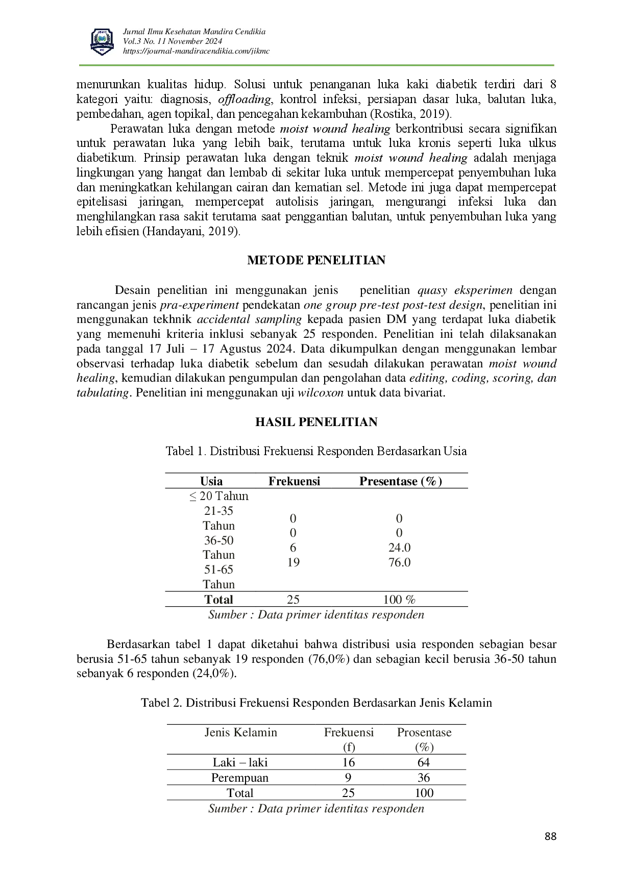 juris Pengaruh Perawatan Luka Dengan Teknik Balutan Moist Wound Healing Terhadap Regenerasi Luka Pasien Diabetes di Ruang Bedah RSUD Asembagus
