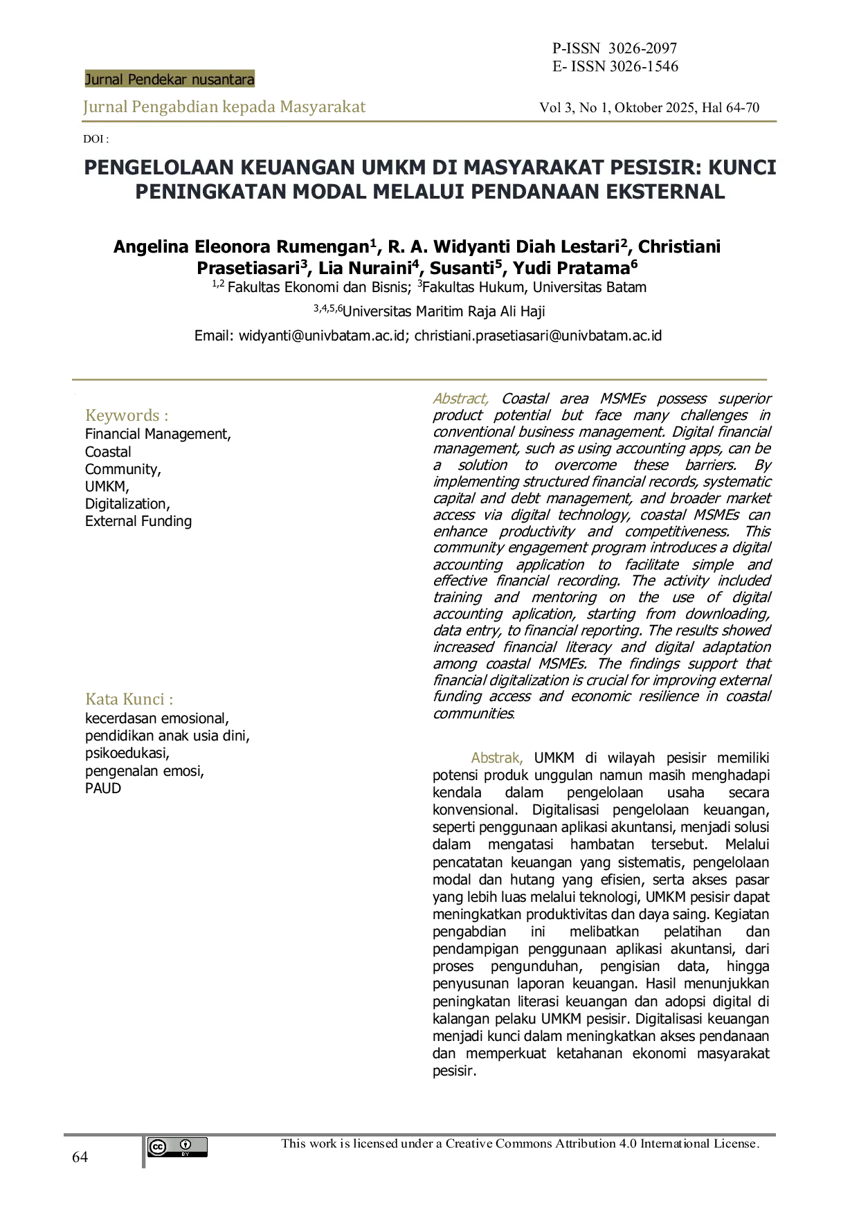 JURIS Pengelolaan Keuangan UMKM di Masyarakat Pesisir Kunci Peningkatan Modal Melalui Pendanaan Eksternal