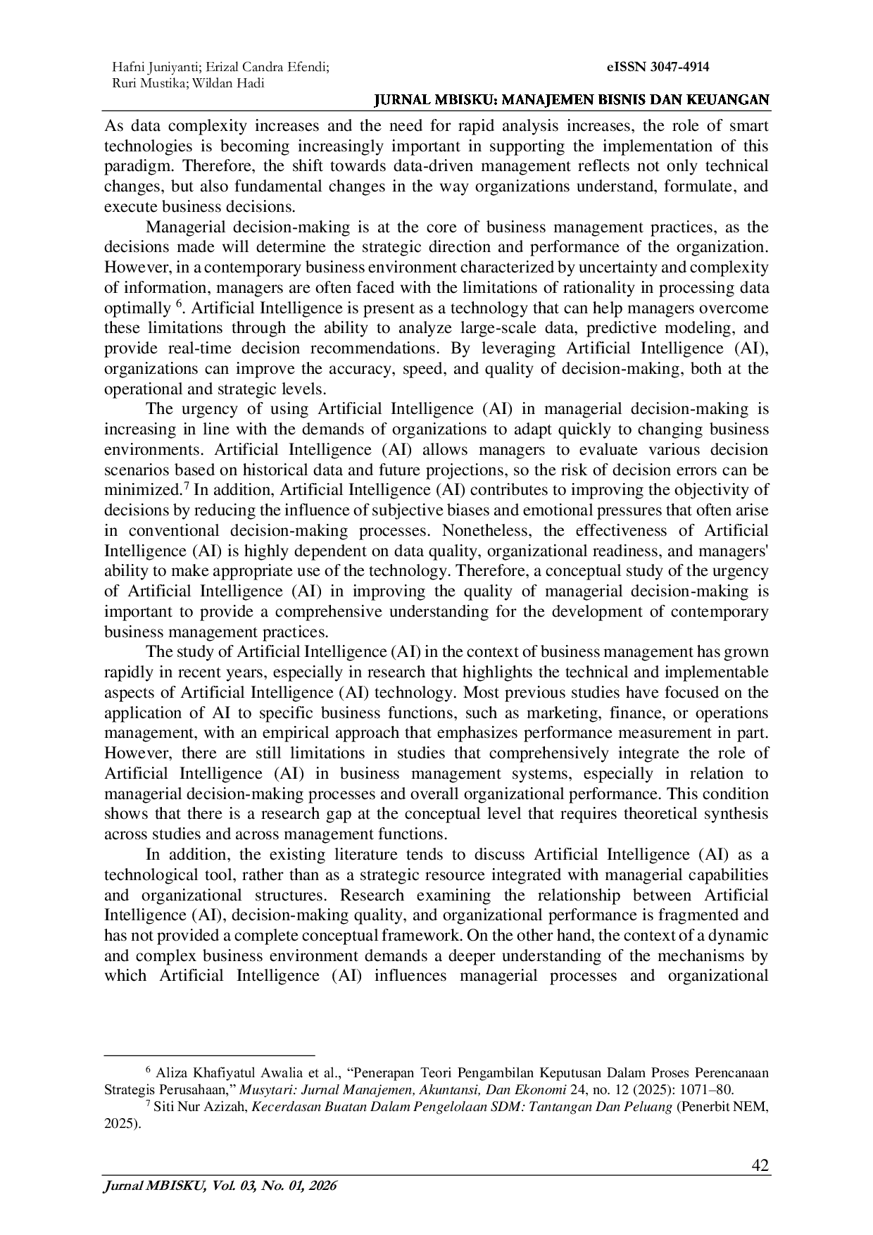 JURIS Artificial Intelligence In Contemporary Business Management And Its Implications For Decision Making And Organizational Performance