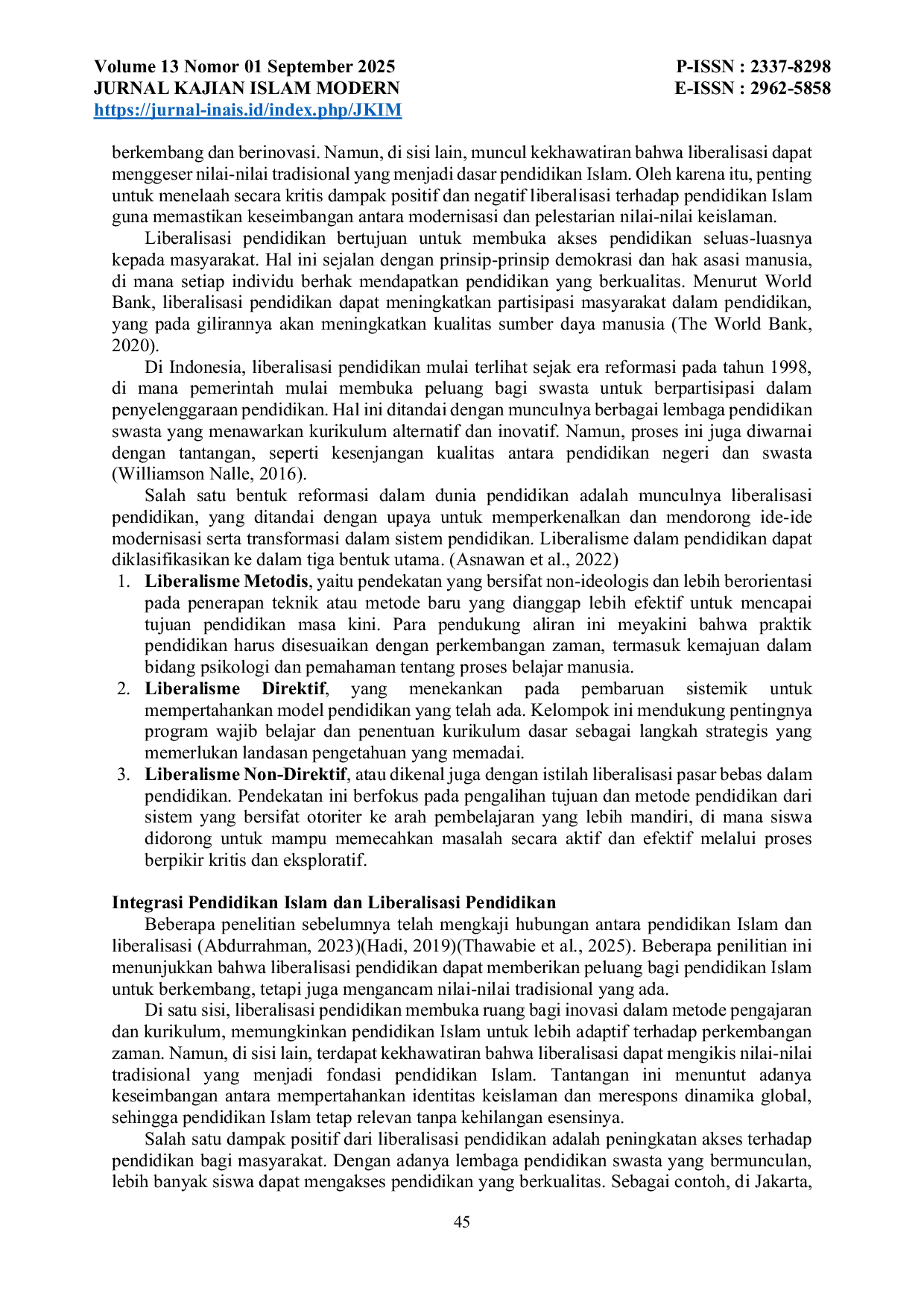 JURIS Pendidikan Islam Dan Liberalisasi Pendidikan