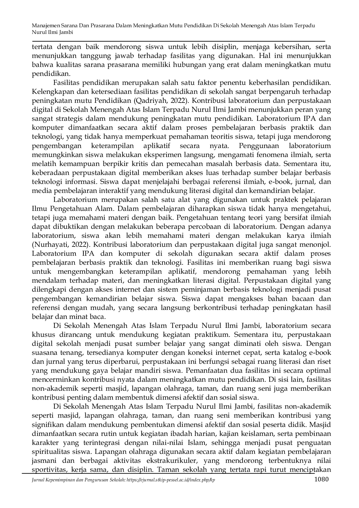 JURIS The MANAJEMEN SARANA DAN PRASARANA DALAM MENINGKATKAN MUTU PENDIDIKAN DI SEKOLAH MENENGAH ATAS ISLAM TERPADU NURUL ILMI JAMBI