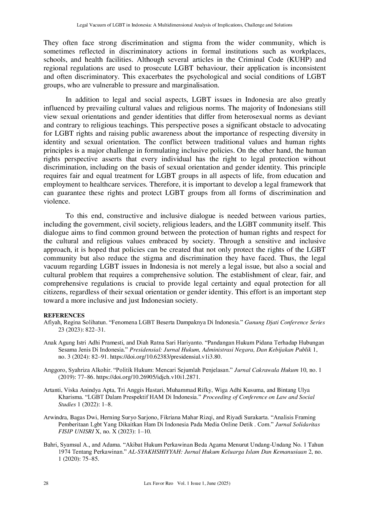 JURIS Legal Vacuum of LGBT in Indonesia A Multidimensional Analysis of Implications Challenges and Solutions