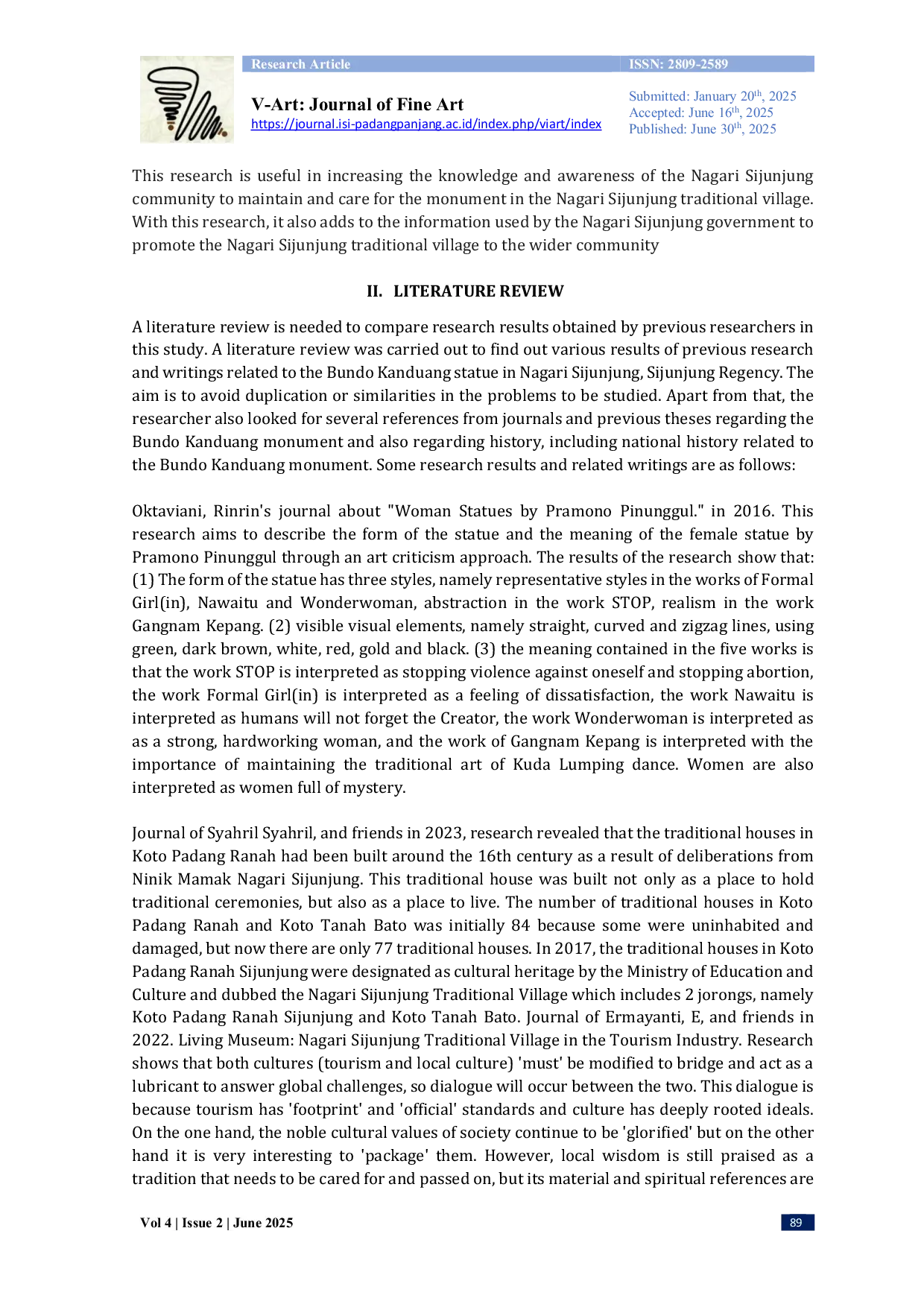 JURIS Bundo Kanduang Monument in The Nagari Sijunjung Traditional Village Sijunjung Regency Form And Color Study