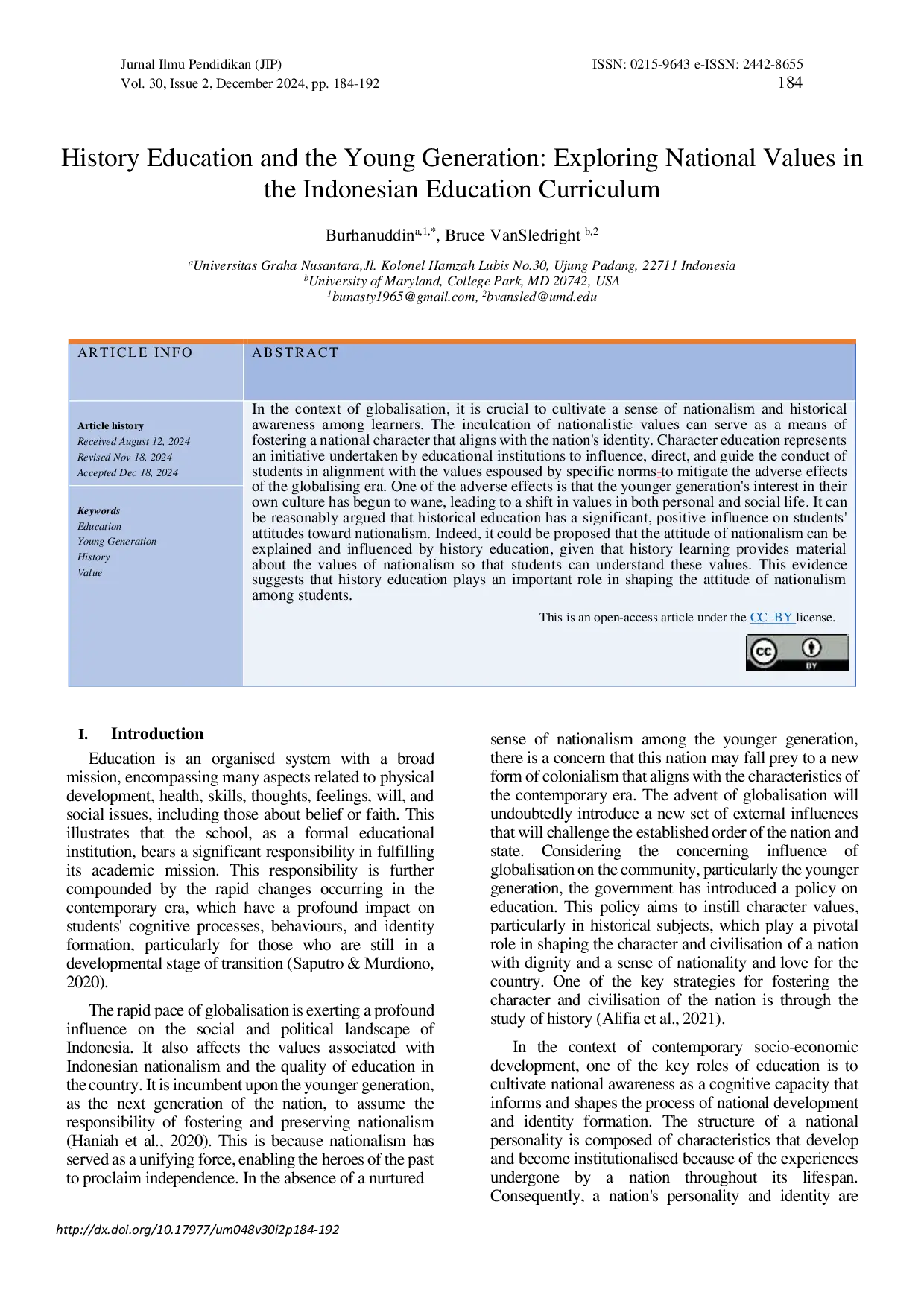 JURIS History Education and the Young Generation Exploring National Values in the Indonesian Education Curriculum