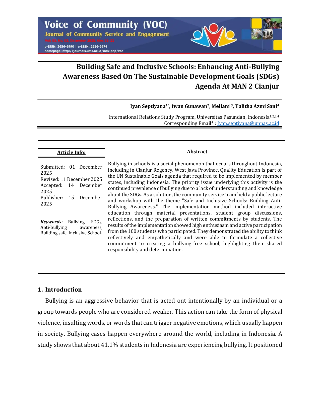 JURIS Building Safe and Inclusive Schools Enhancing Anti Bullying Awareness Based On The Sustainable Development Goals SDGs Agenda At MAN 2 Cianjur