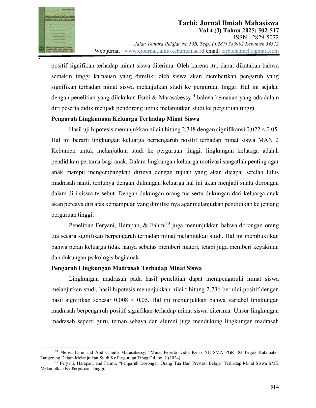 JURIS Analisis Faktor Faktor yang Mempengaruhi Minat Siswa Melanjutkan Studi ke Perguruan Tinggi