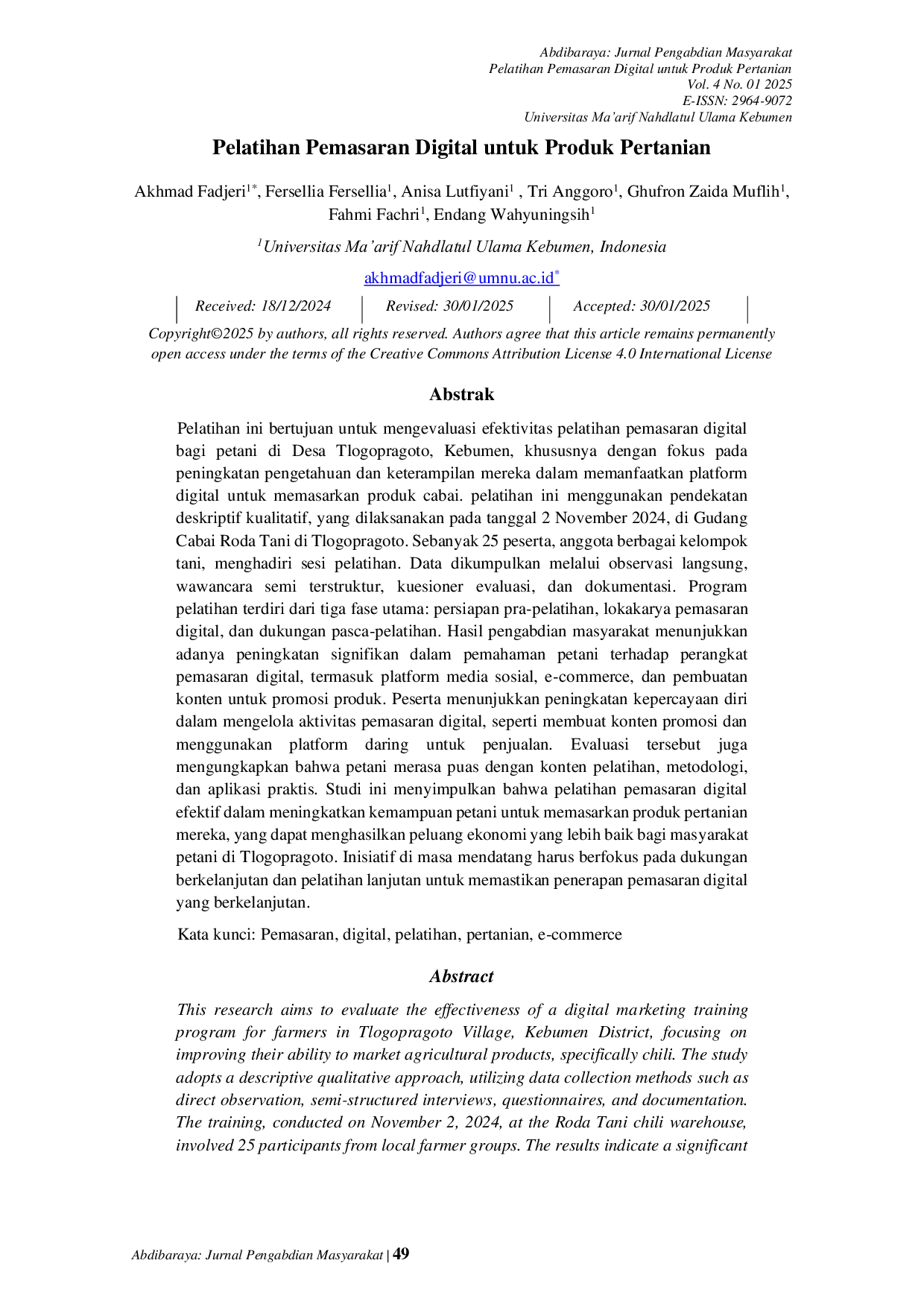 JURIS Pelatihan Pemasaran Digital untuk Produk Pertanian