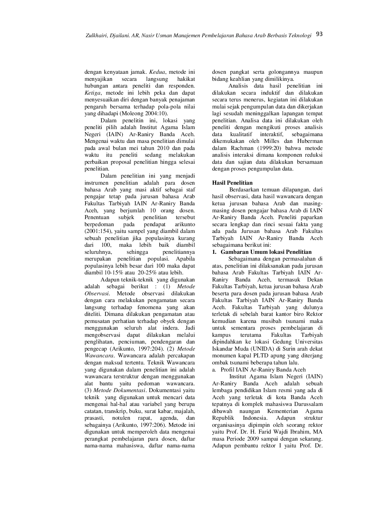 JURIS Manajemen Pembelajaran Bahasa Arab Berbasis Teknologi Informasi T I pada Jurusan Bahasa Arab Fakultas Tarbiyah IAIN Ar Raniry Banda Aceh