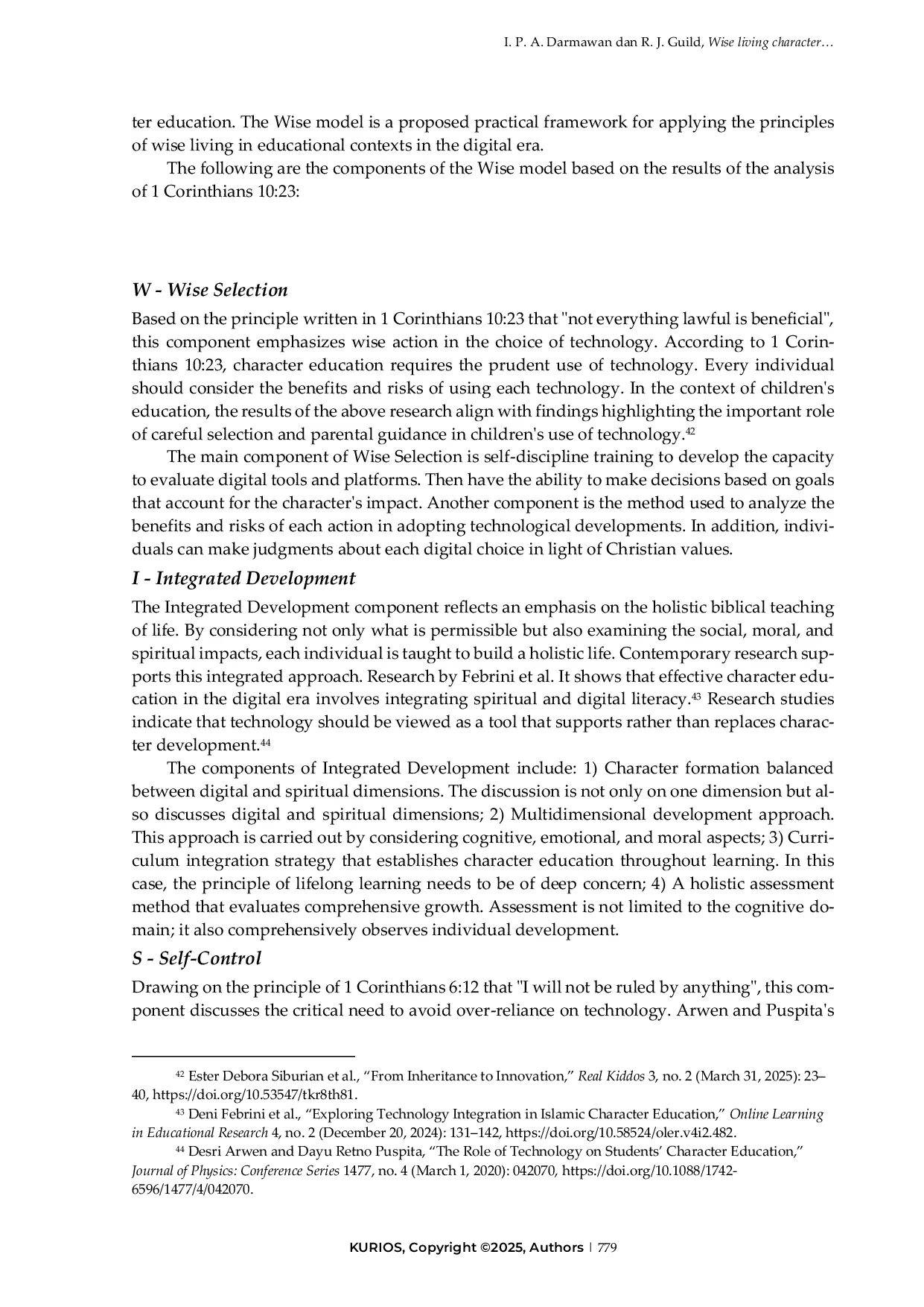 JURIS Wise living character education amid e commerce Perspectives from 1 Corinthians 10 23