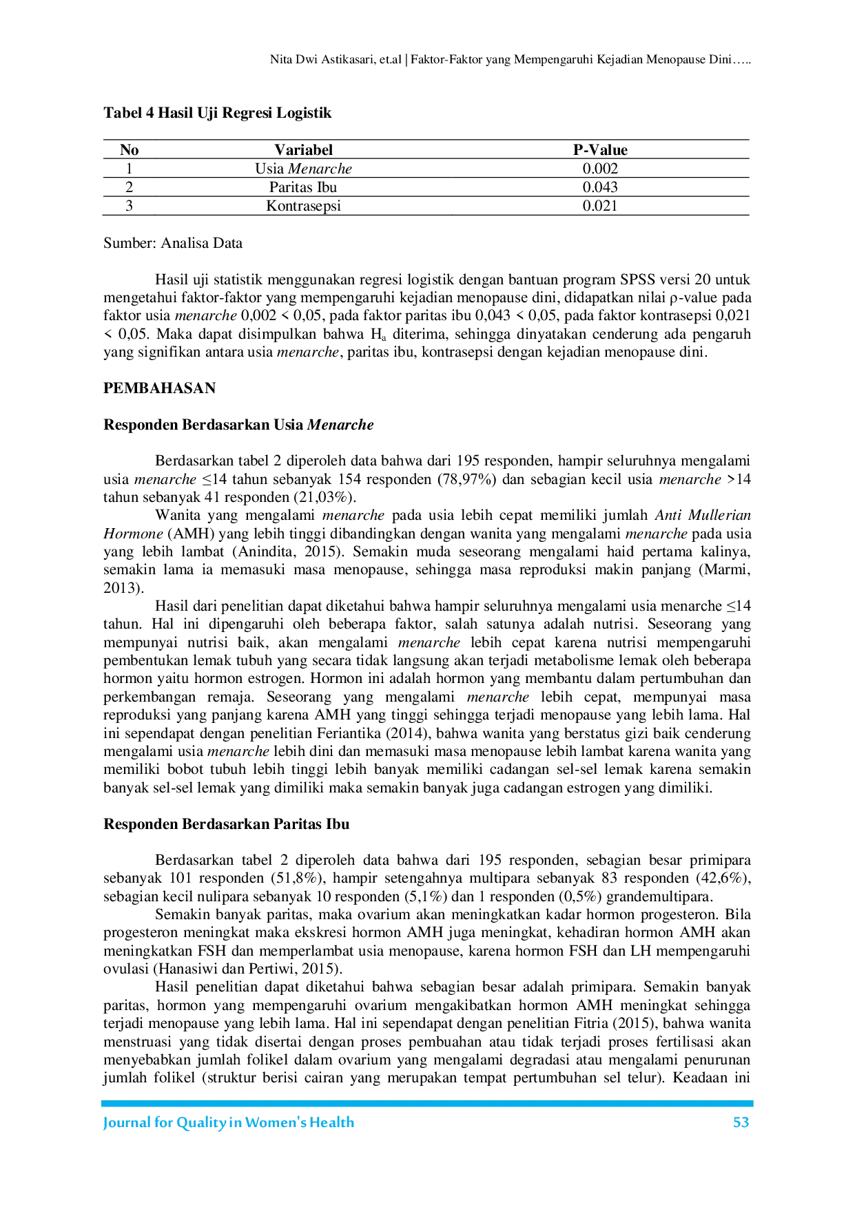 JURIS Faktor Faktor yang Mempengaruhi Kejadian Menopause Dini di Desa Kalirejo Kecamatan Kalipare Kabupaten Malang