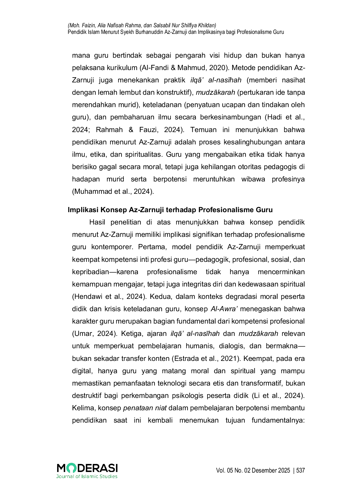 JURIS Pendidik Islam Menurut Syekh Burhanuddin Az Zarnuji dan Implikasinya bagi Profesionalisme Guru