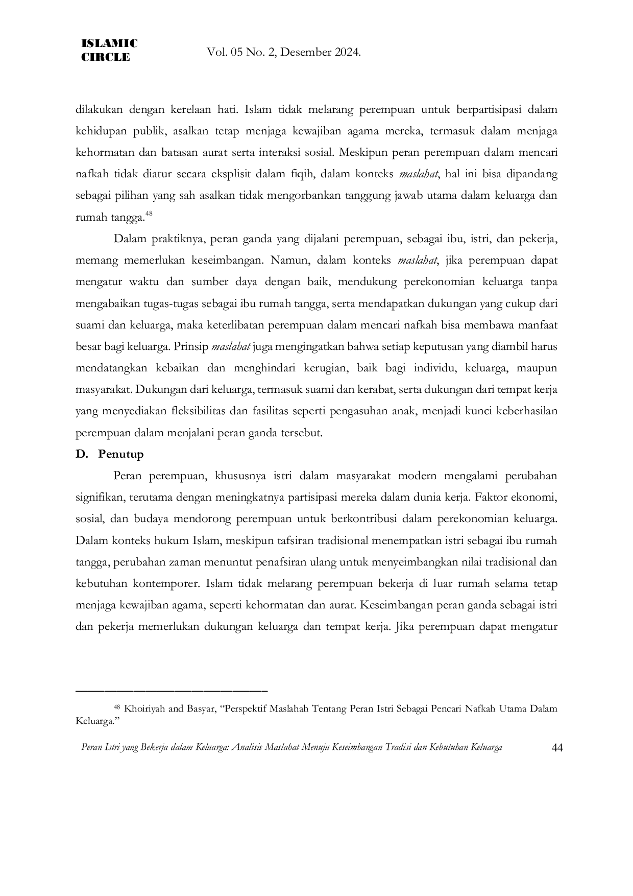 JURIS Peran Istri yang Bekerja dalam Keluarga Analisis Maslahat Menuju Keseimbangan Tradisi dan Kebutuhan Keluarga