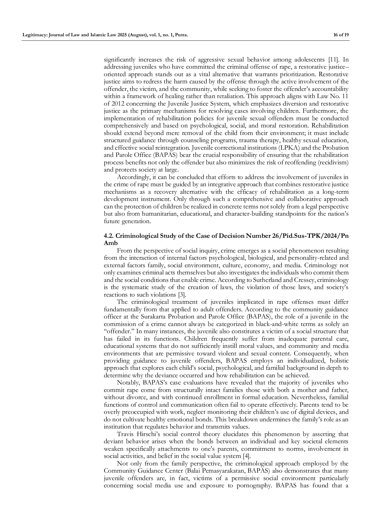 JURIS Restorative Justice and Social Reintegration of Juvenile Sexual Offenders A Case Study of the Surakarta Juvenile Probation Office BAPAS