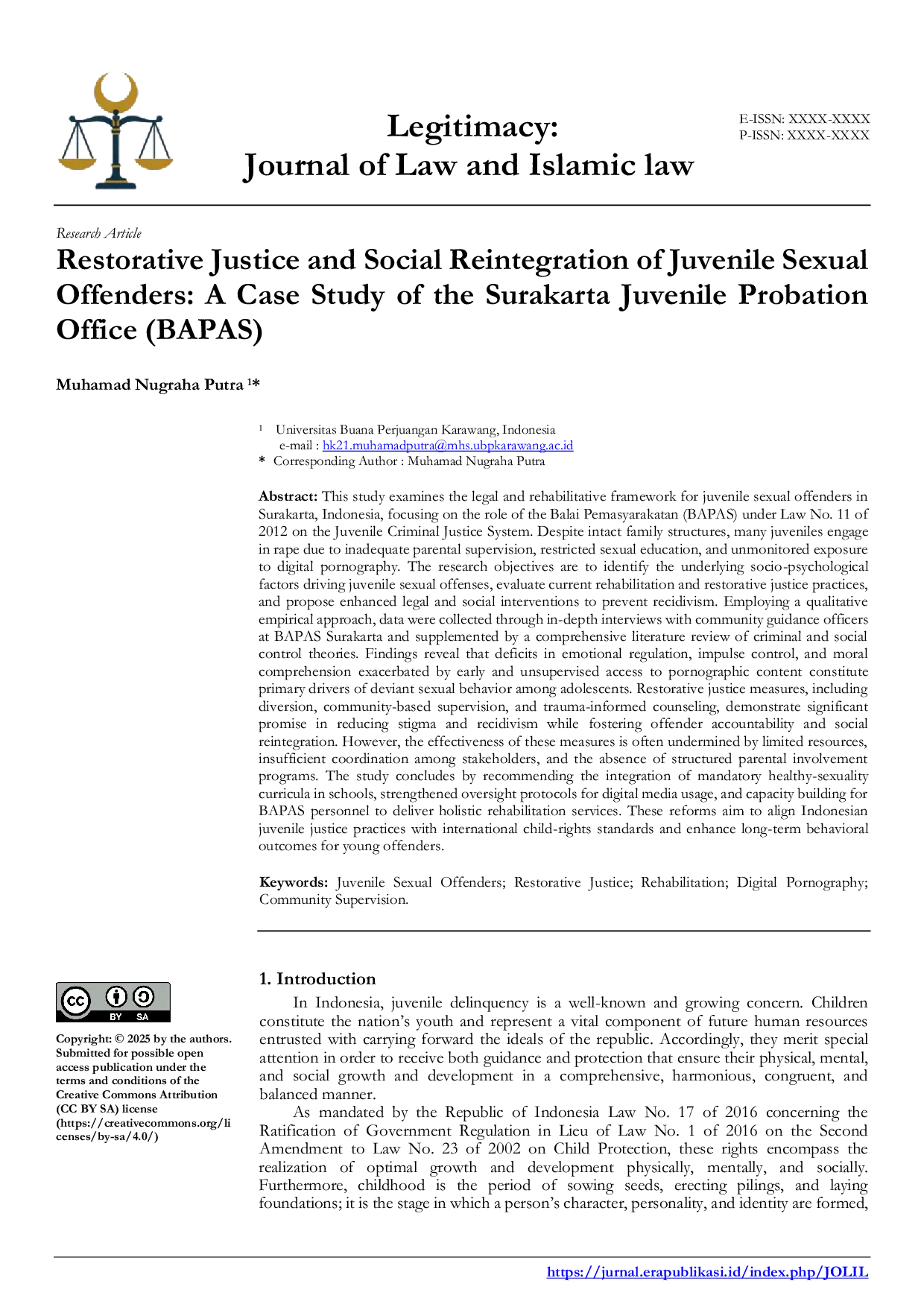 JURIS Restorative Justice and Social Reintegration of Juvenile Sexual Offenders A Case Study of the Surakarta Juvenile Probation Office BAPAS
