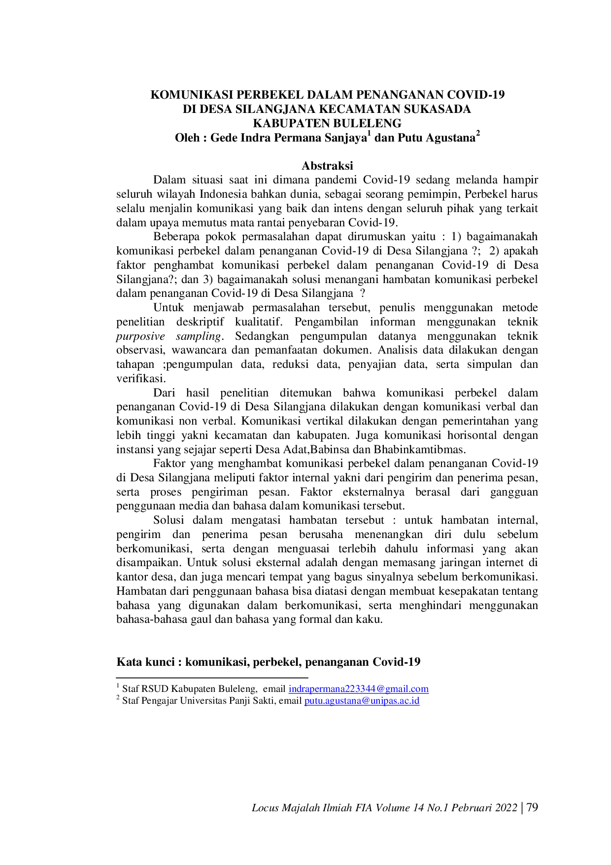 JURIS Komunikasi Perbekel Dalam Penanganan Covid 19 di Desa Silangjana Kecamatan Sukasada Kabupaten Buleleng
