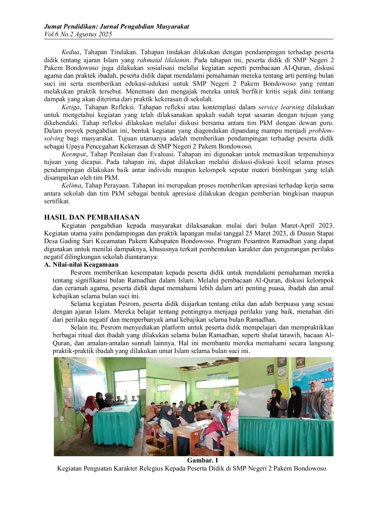 JURIS Program Pesantren Ramadhan Sebagai Upaya Pencegahan Kekerasan di SMP Negeri 2 Pakem Bondowoso