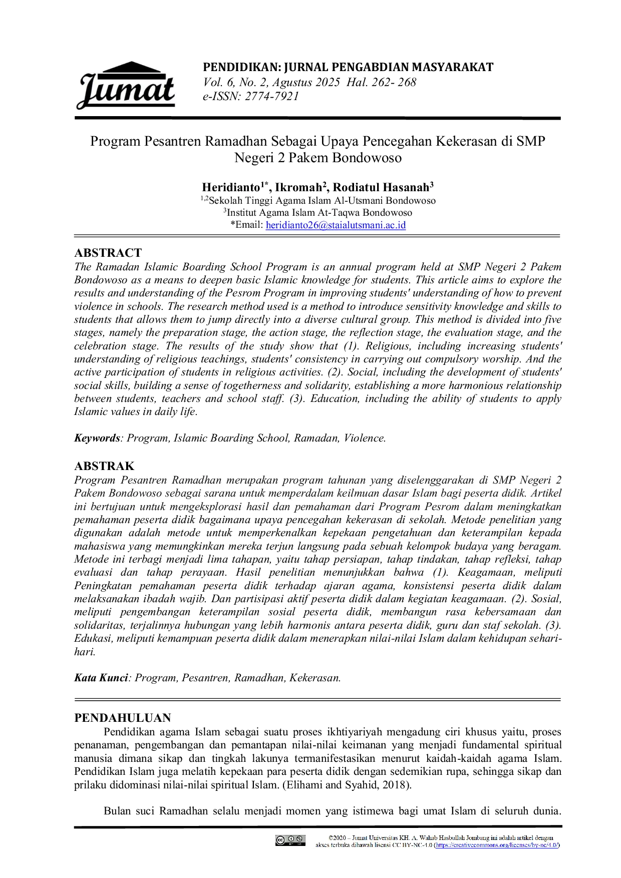 JURIS Program Pesantren Ramadhan Sebagai Upaya Pencegahan Kekerasan di SMP Negeri 2 Pakem Bondowoso