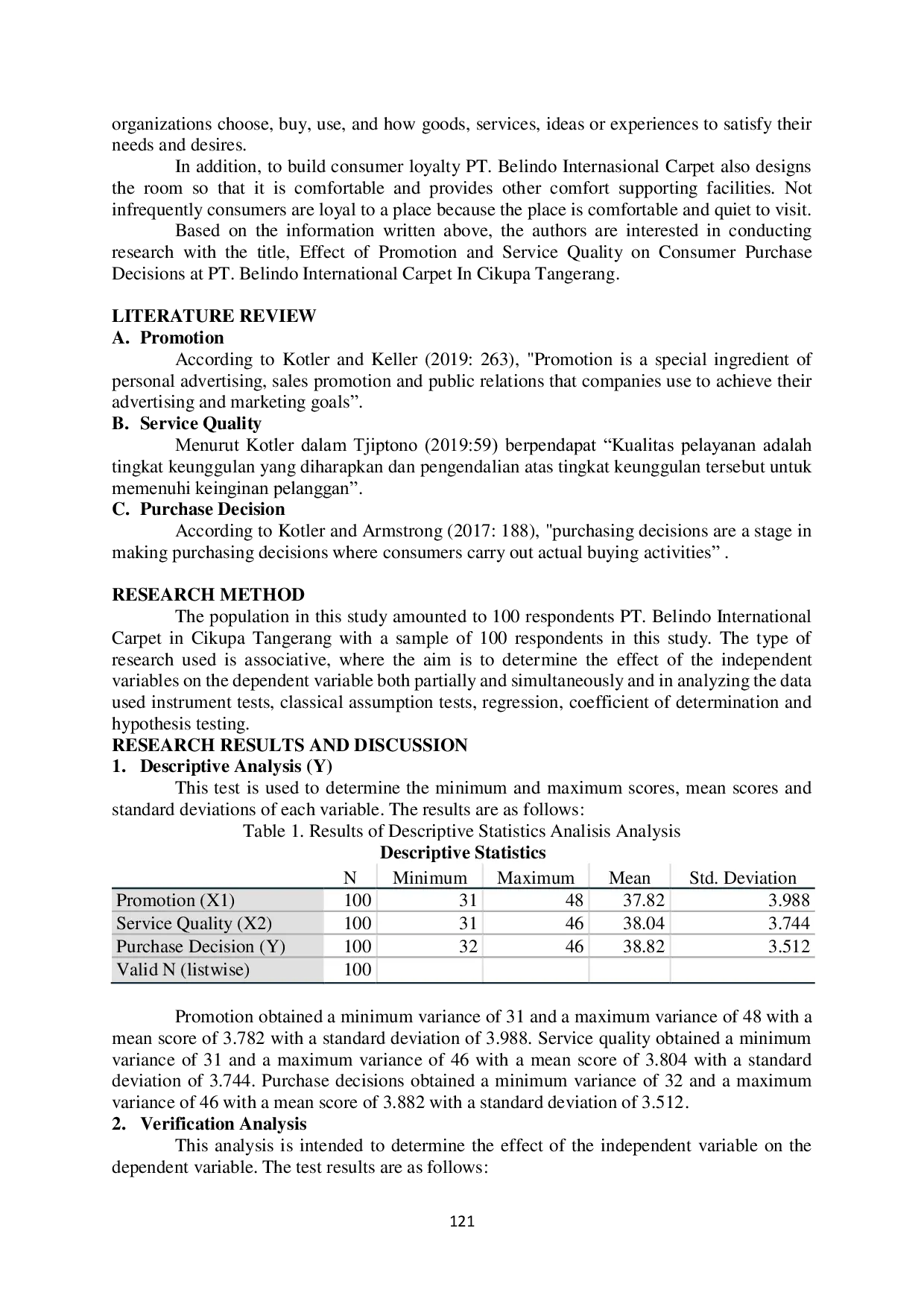 JURIS The Effect of Promotion and Quality of Service on Consumer Purchase Decisions of Carpet Products in PT Belindo International Carpet in Cikupa Tangerang