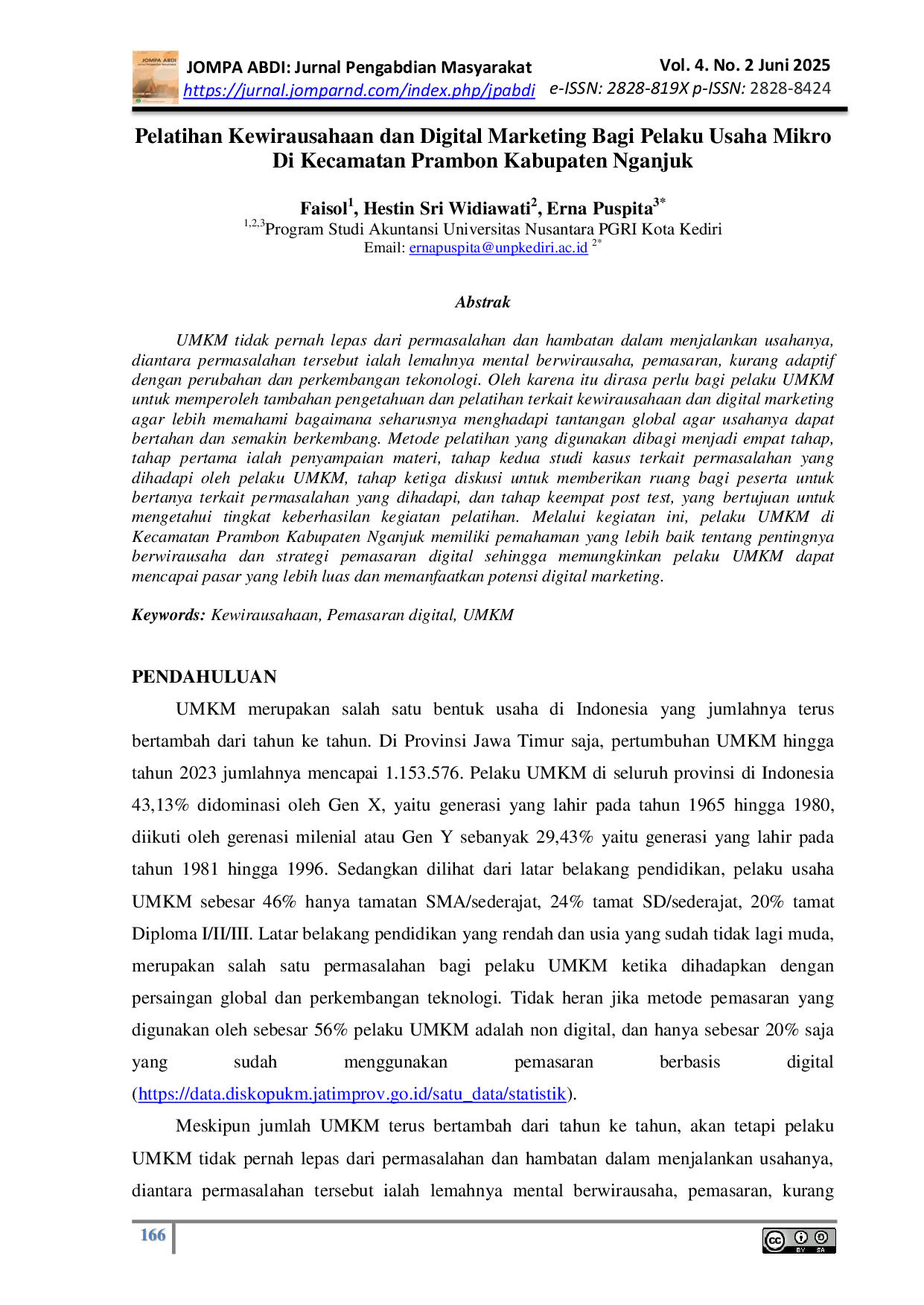 JURIS Pelatihan Kewirausahaan dan Digital Marketing Bagi Pelaku Usaha Mikro Di Kecamatan Prambon Kabupaten Nganjuk