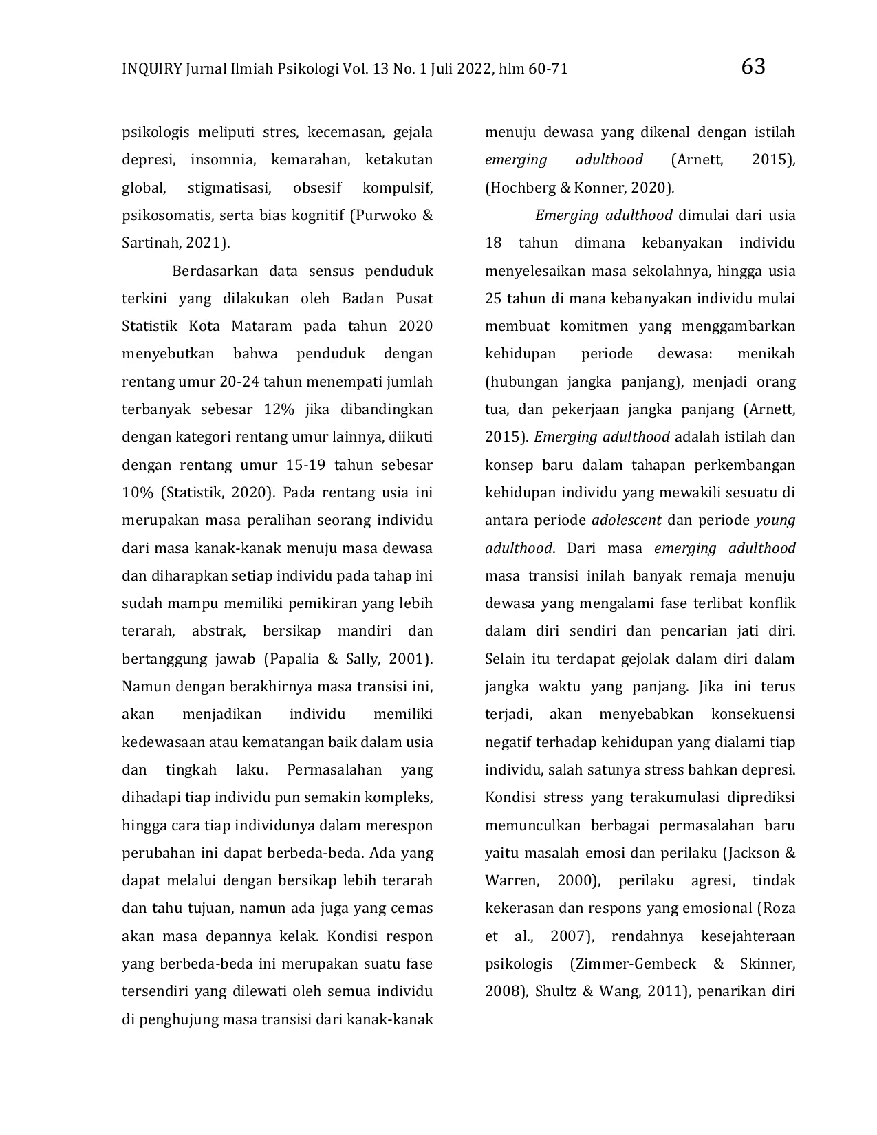 JURIS Studi Deskriptif Quarterlife Crisis Pada Fase Emerging Adulthood Di Kota Mataram Saat Masa Pandemi