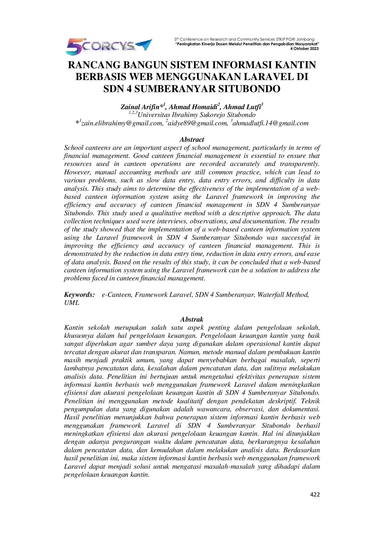 JURIS Rancang Bangun Sistem Informasi Kantin Berbasis Web Menggunakan Laravel di SDN 4 Sumberanyar Situbondo