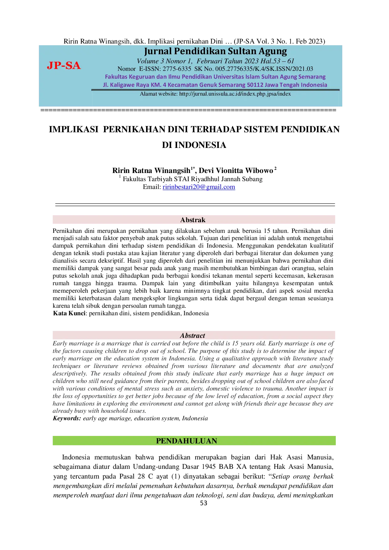 JURIS Implikasi Pernikahan Dini Terhadap Sistem Pendidikan di Indonesia