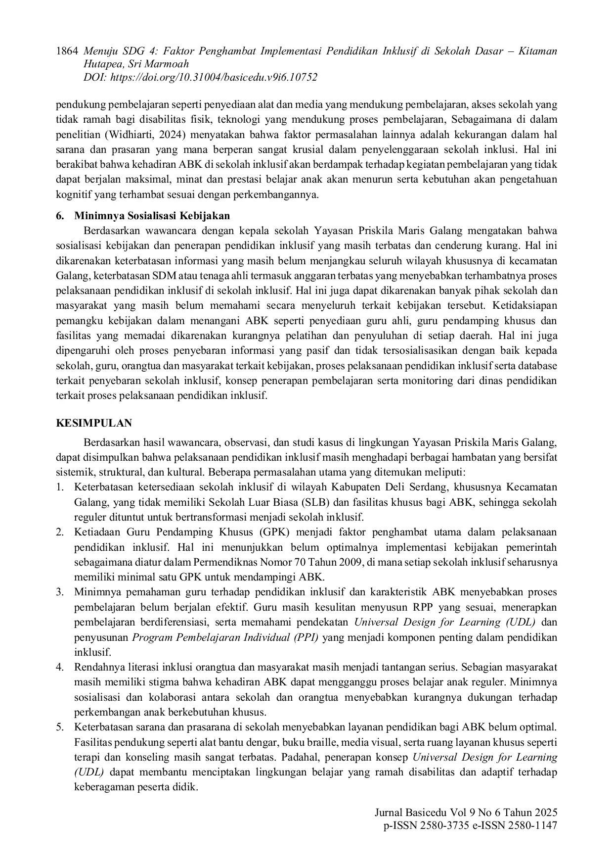 JURIS Menuju SDG 4 Faktor Penghambat Implementasi Pendidikan Inklusif di Sekolah Dasar