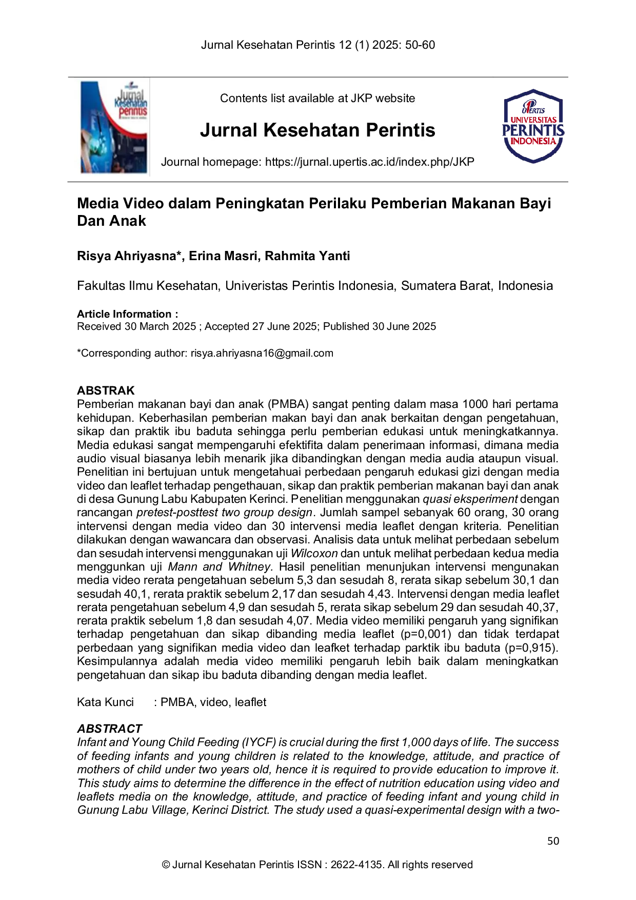 JURIS Media Video dalam Peningkatan Perilaku Pemberian Makanan Bayi Dan Anak