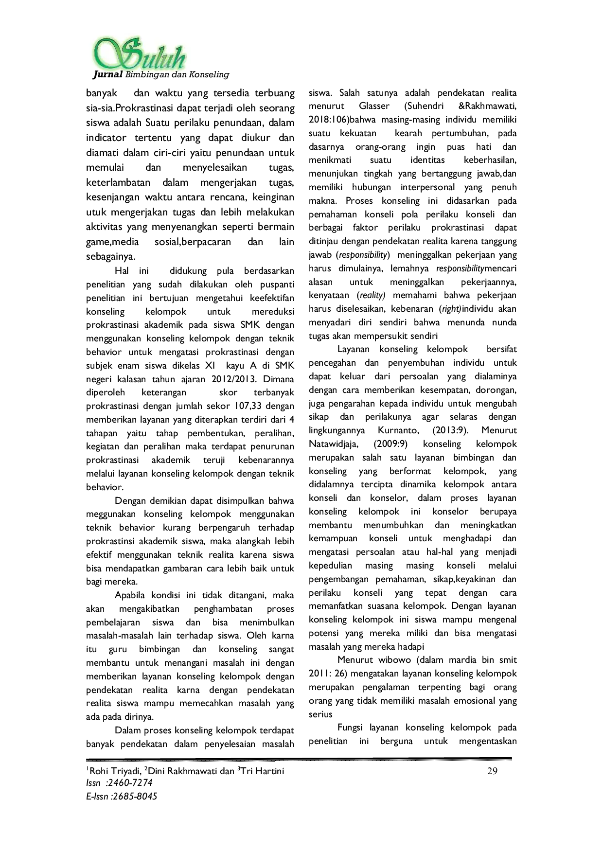 JURIS Upaya Mereduksi Prokrastinasi Akademik Melalui Konseling Kelompok Dengan Pendekatan Realita