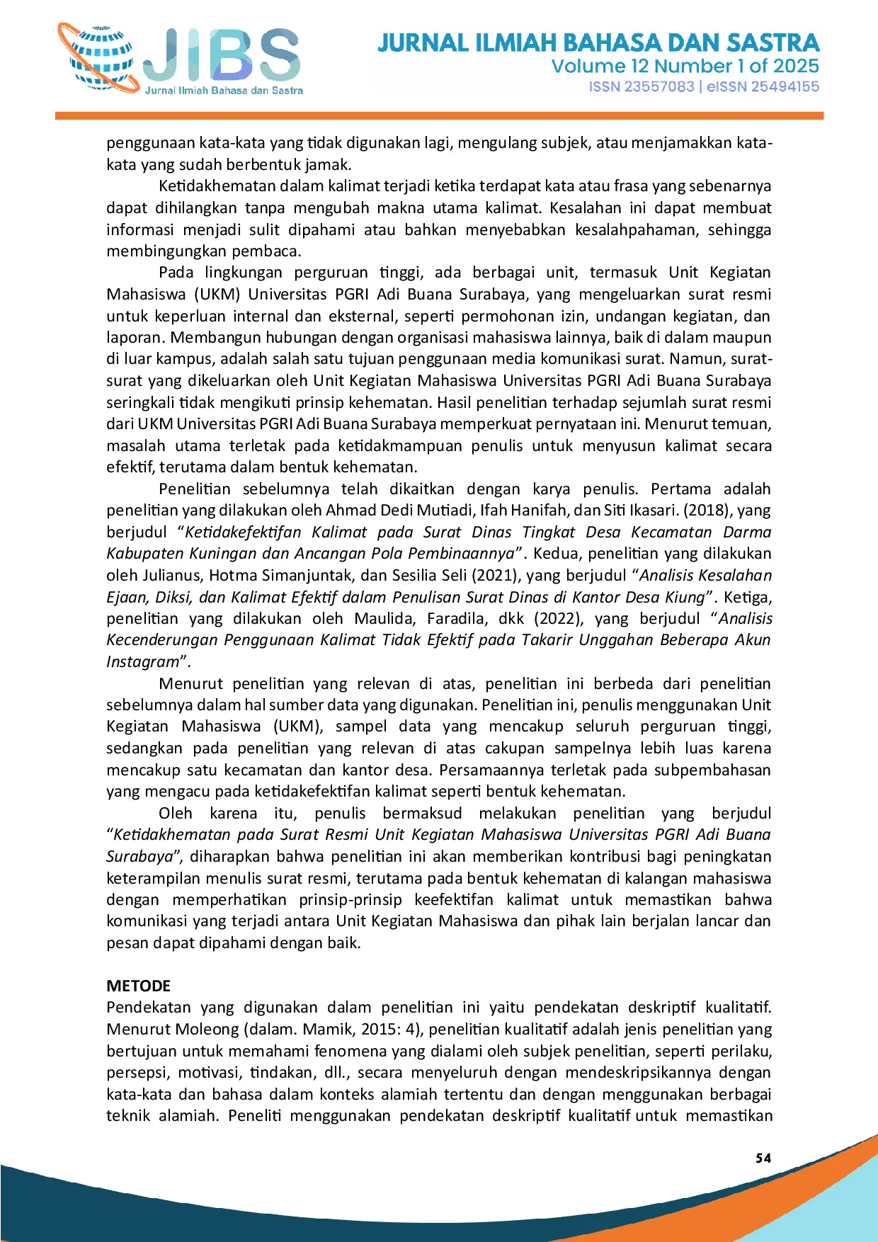 JURIS KETIDAKHEMATAN PADA SURAT RESMI UNIT KEGIATAN MAHASISWA UNIVERSITAS PGRI ADI BUANA SURABAYA Ketidakhematan Surat Resmi Unit Kegiatan Mahasiswa