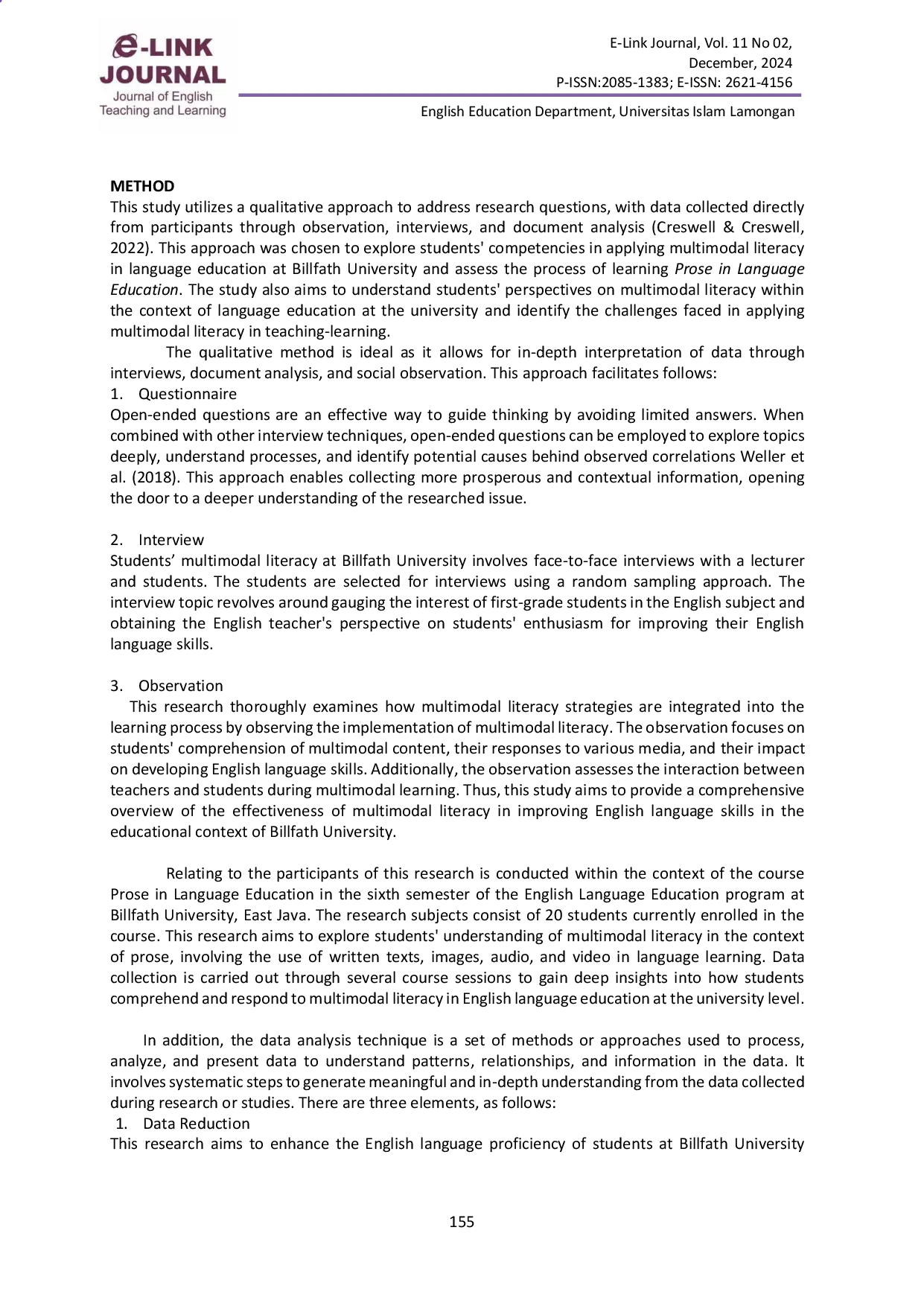 juris Investigating Students Multimodal Literacy on Prose in Language Education Course at Billfath University