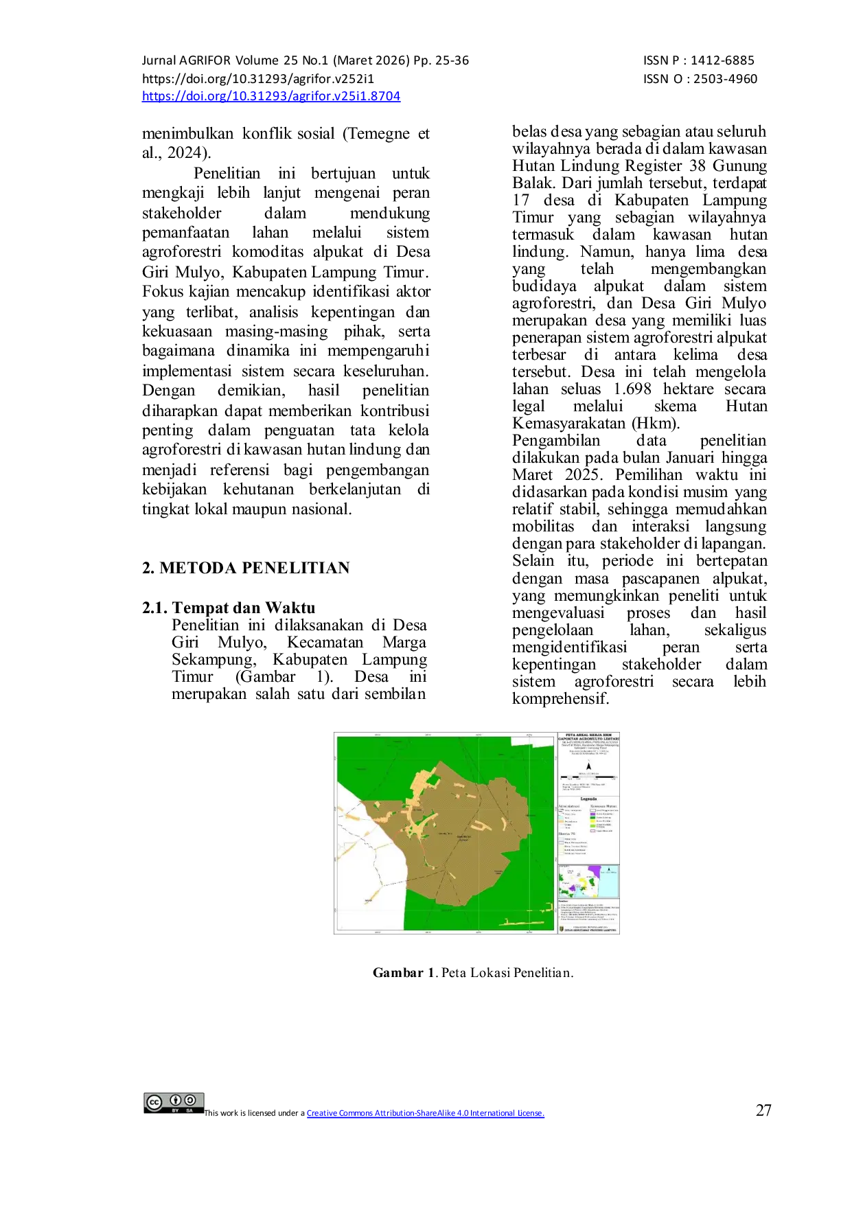 JURIS Analisis Stakeholder Dalam Mendukung Pemanfaatan Lahan Sistem Agroforestri Komoditas Alpukat Desa Giri Mulyo Lampung Timur