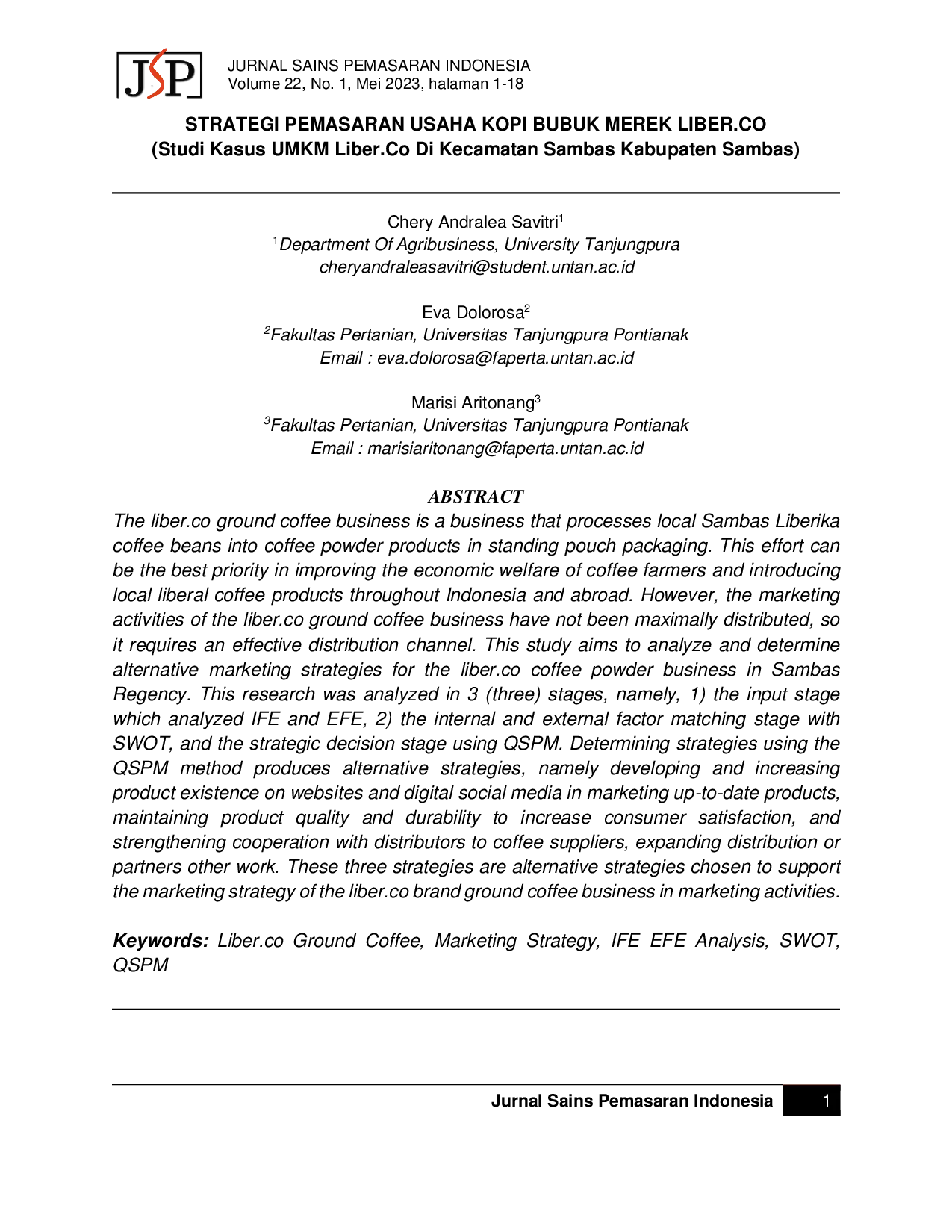 JURIS Strategi Pemasaran Usaha Kopi Bubuk Merek Liber Co Studi Kasus UMKM Liber Co Di Kecamatan Sambas Kabupaten Sambas