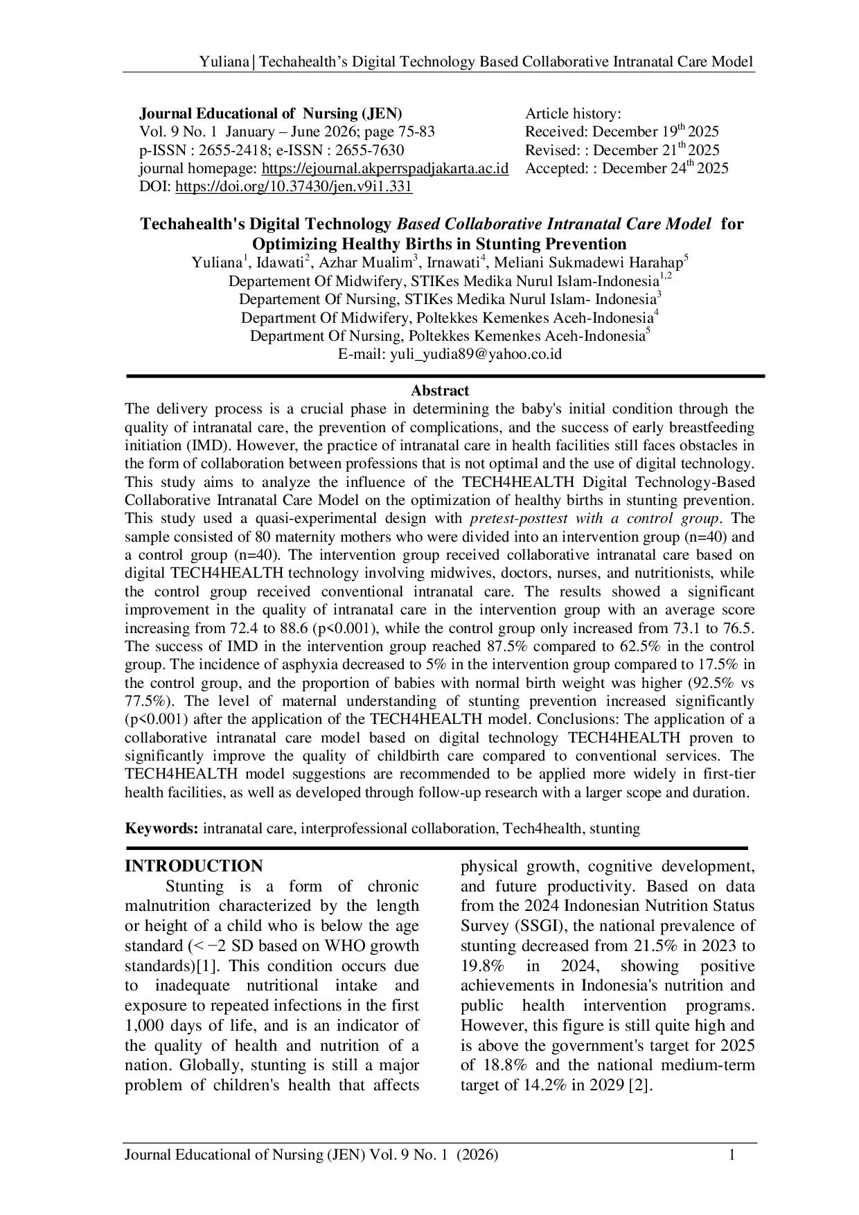 JURIS Techahealth s Digital Technology Based Collaborative Intranatal Care Model for Optimizing Healthy Births in Stunting Prevention