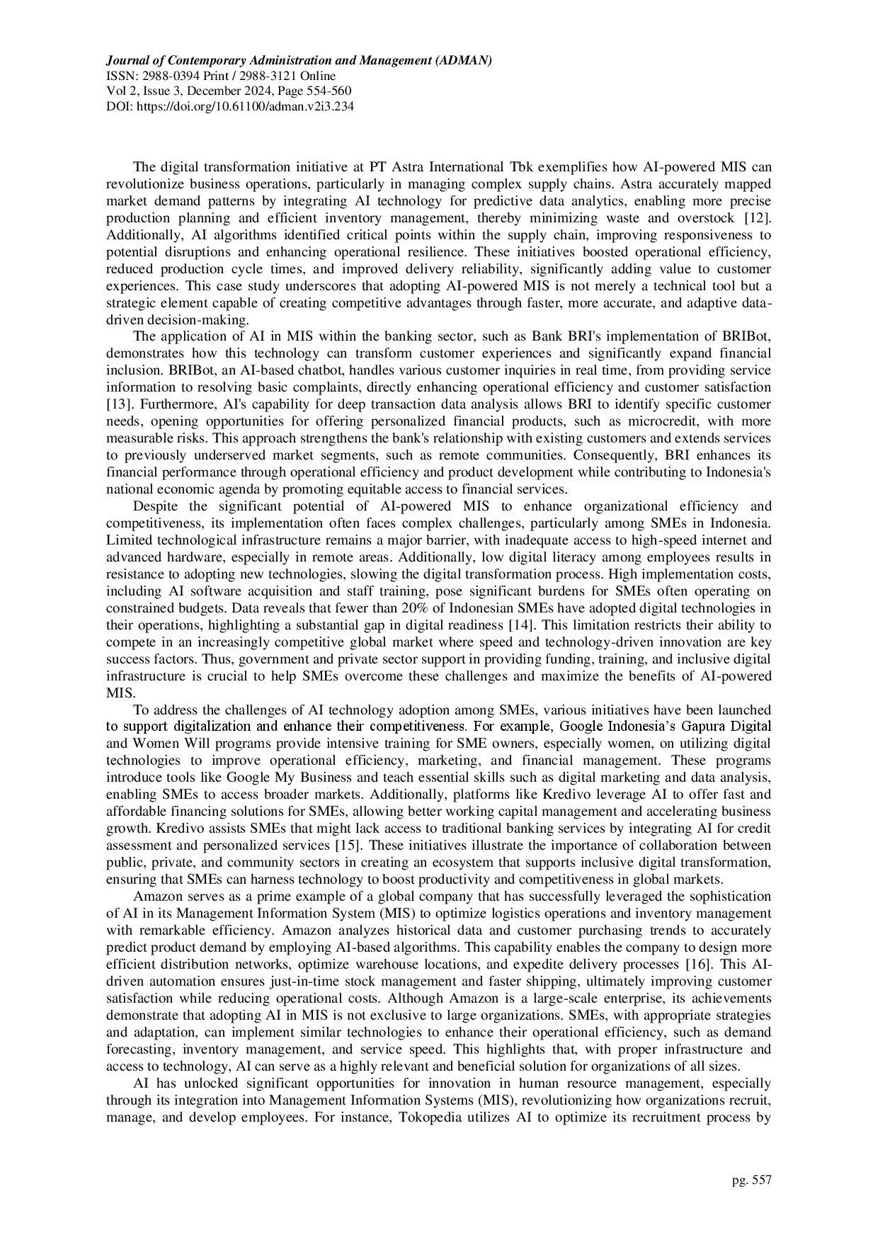juris A Comprehensive Analysis of Optimizing the Role of Artificial Intelligence Based Management Information Systems in Driving Digital Transformation and Enhancing Organizational Performance in the Indust