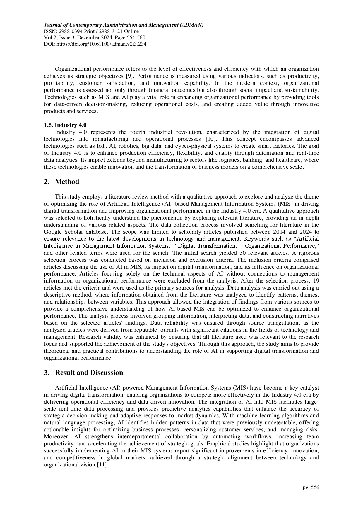juris A Comprehensive Analysis of Optimizing the Role of Artificial Intelligence Based Management Information Systems in Driving Digital Transformation and Enhancing Organizational Performance in the Indust