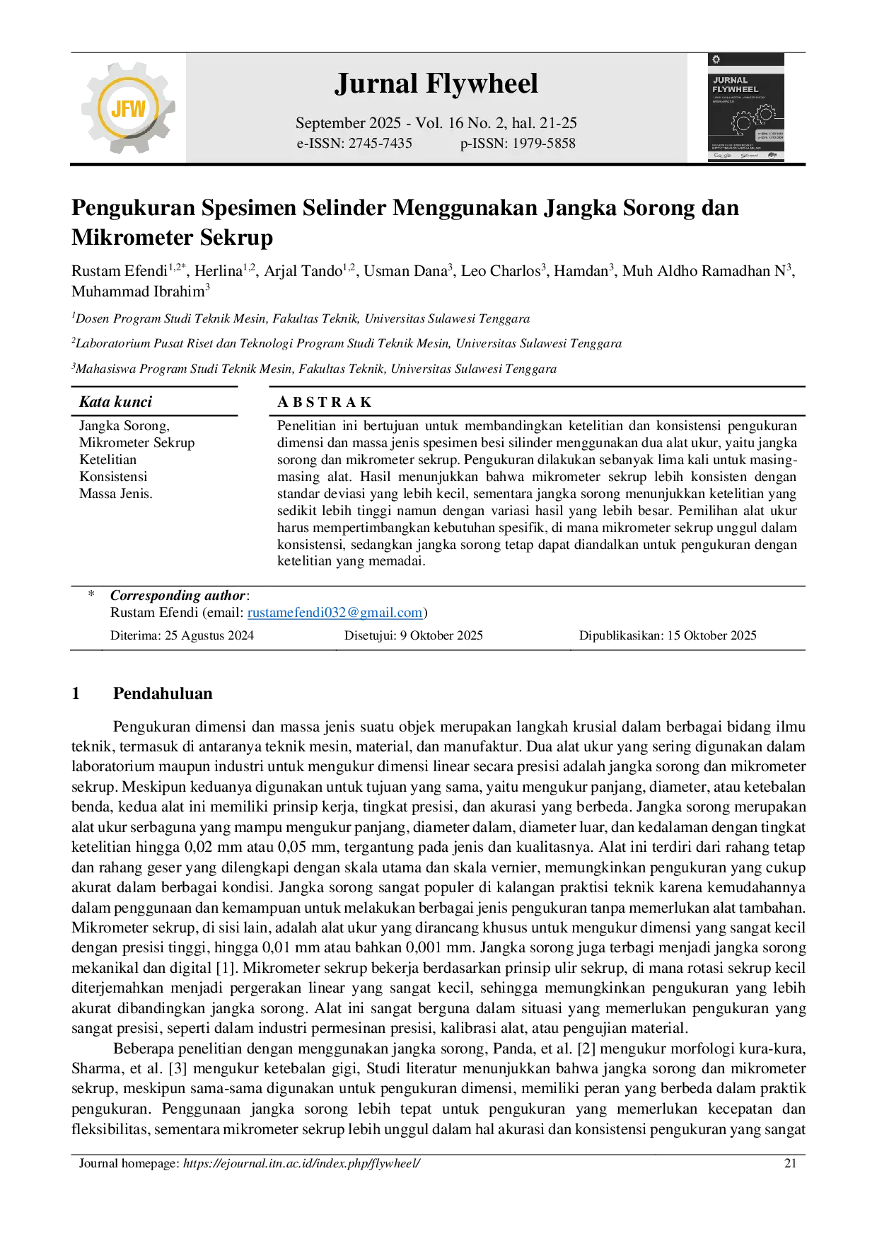 JURIS Pengukuran Spesimen Selinder menggunakan Jangka Sorong dan Mikrometer Sekrup