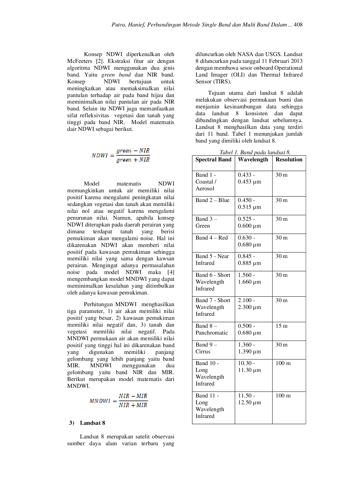 JURIS Perbandingan Metode Single Band dan Multi Band dalam Ekstraksi Fitur Permukaan Air Kawasan Perairan di Teluk Benoa