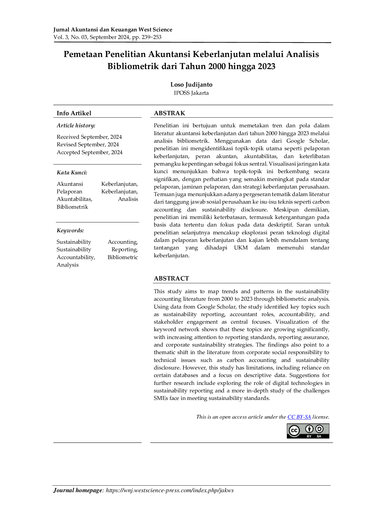 JURIS Pemetaan Penelitian Akuntansi Keberlanjutan melalui Analisis Bibliometrik dari Tahun 2000 hingga 2023