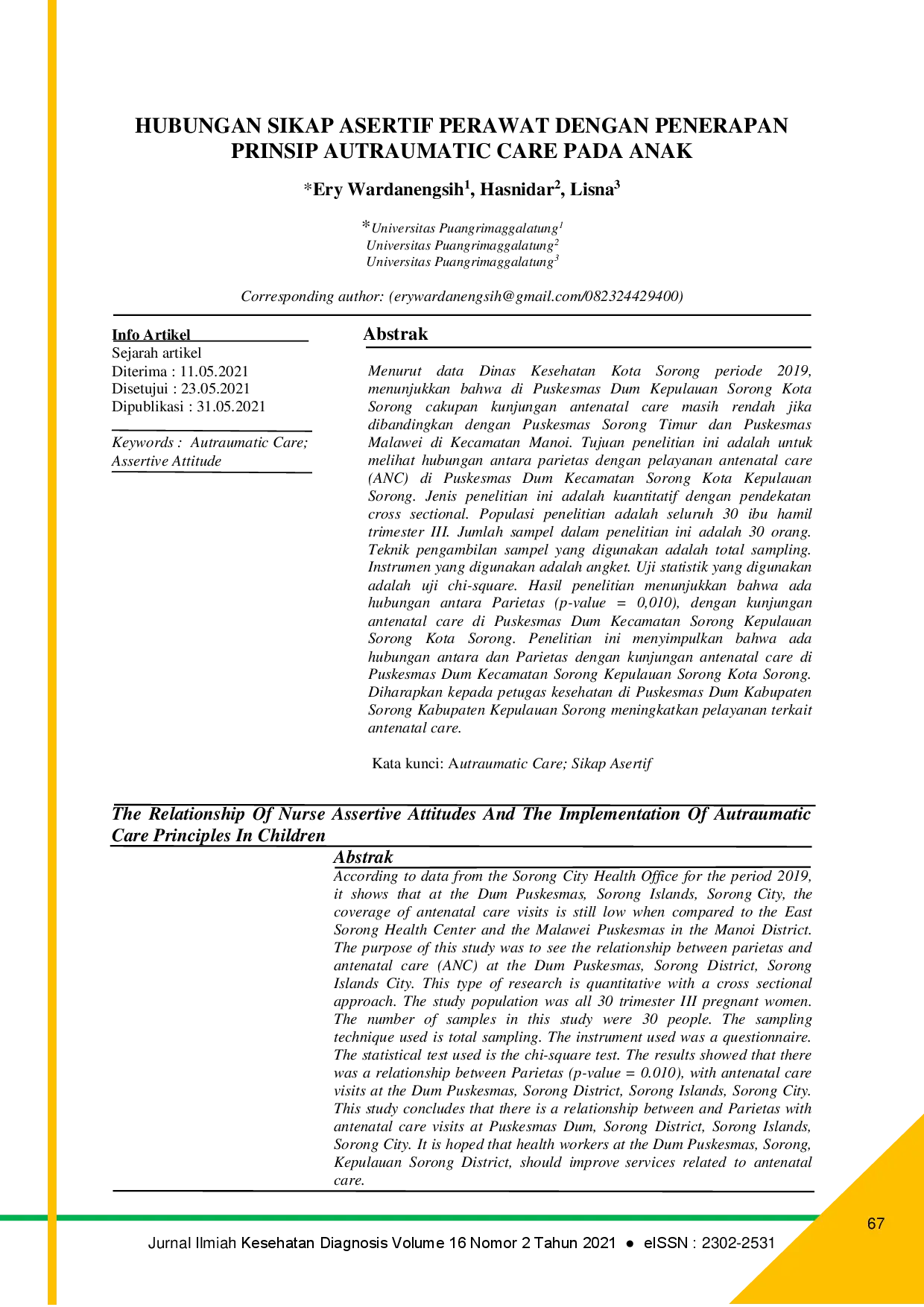 juris Relationship of Nurse Assertive Attitudes with the Implementation of Atraumatic Care Principles in Children