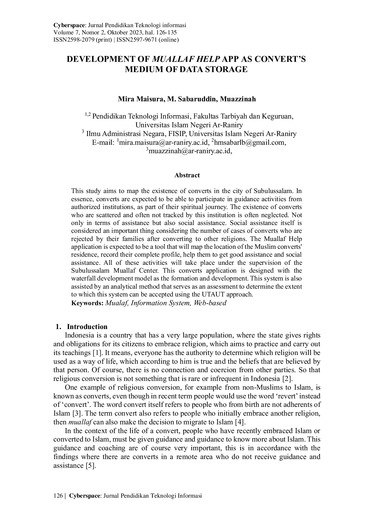 JURIS DEVELOPMENT OF MUALLAF HELP APP AS CONVERT s MEDIUM OF DATA STORAGE