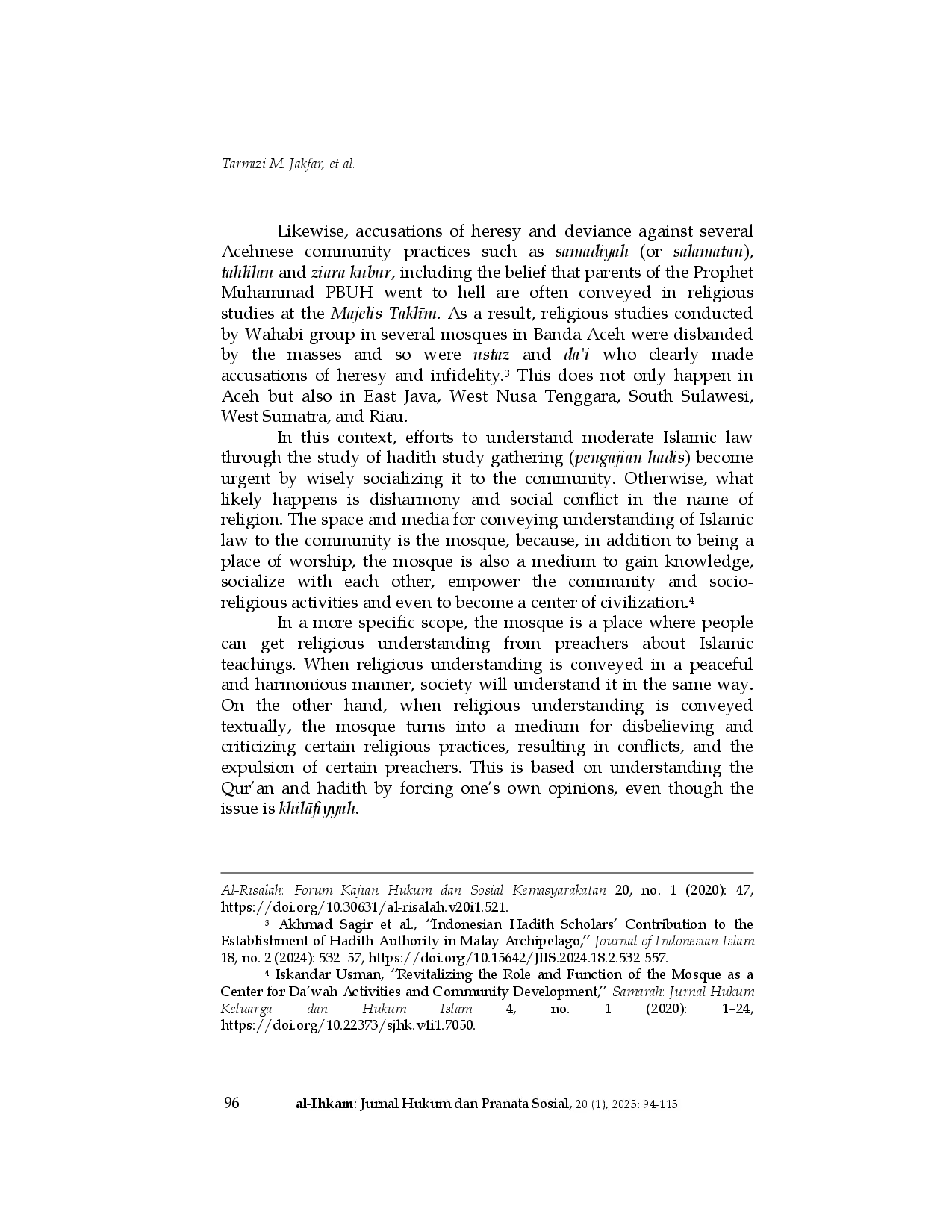 juris Efforts to Moderate Islamic Law Understanding through Hadith Studies in Aceh and West Sumatra Mosques