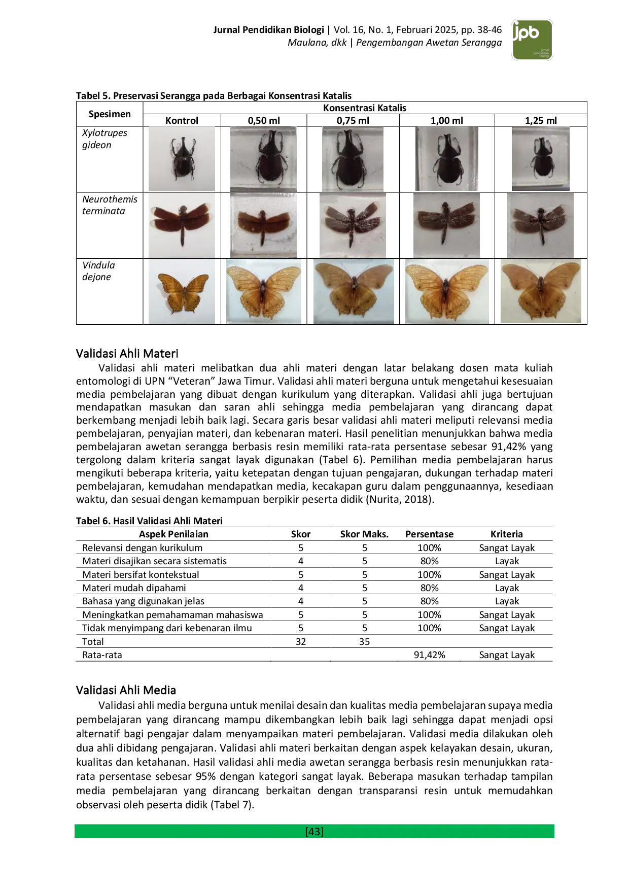 JURIS Pengembangan Media Pembelajaran Entomologi Awetan Serangga Berbasis Resin Polyester