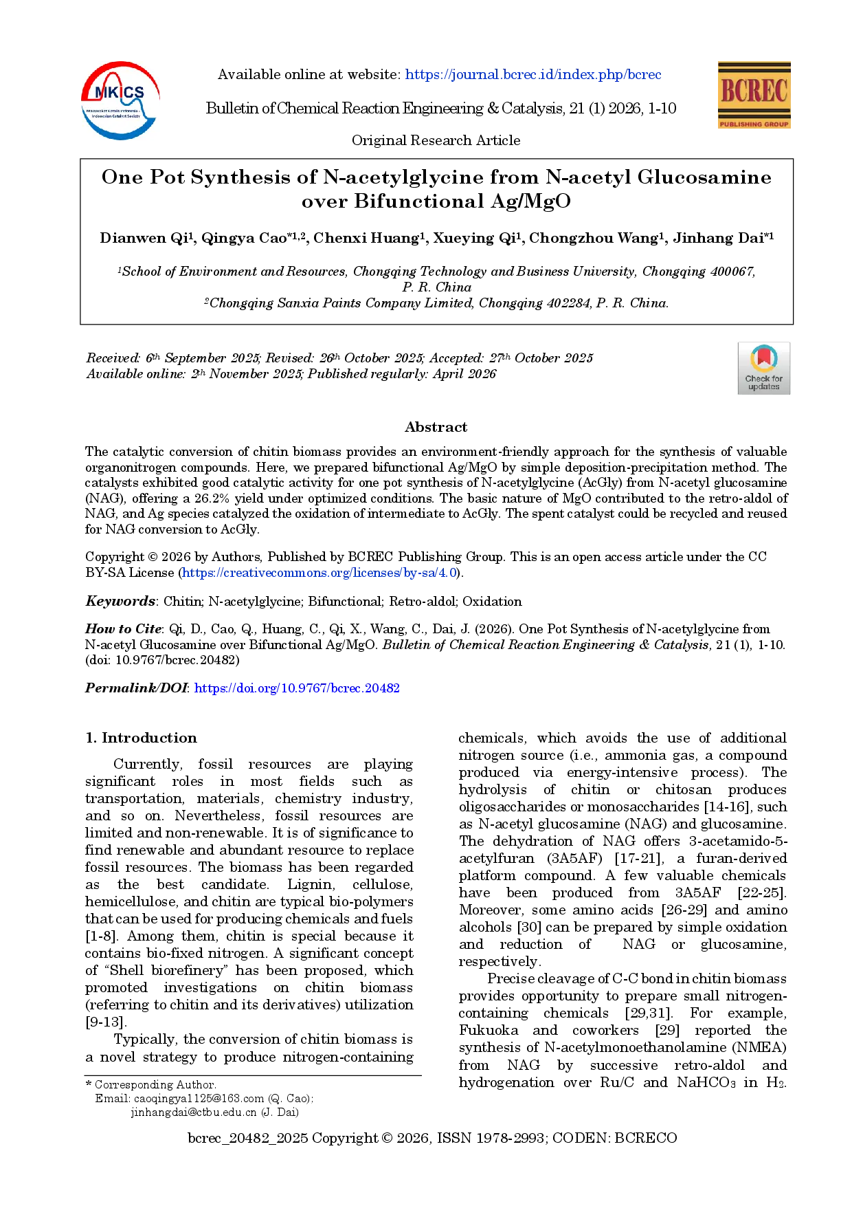 juris One Pot Synthesis of N Acetylglycine from N Acetyl Glucosamine over Bifunctional Ag MgO