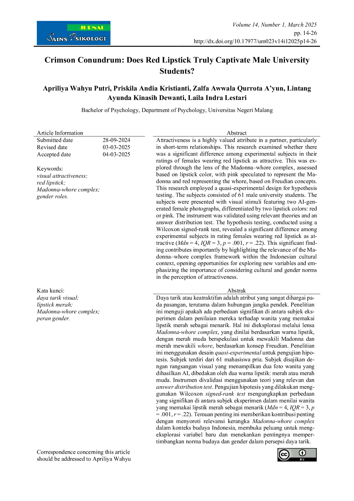 JURIS Crimson Conundrum Does Red Lipstick Truly Captivate Male University Students