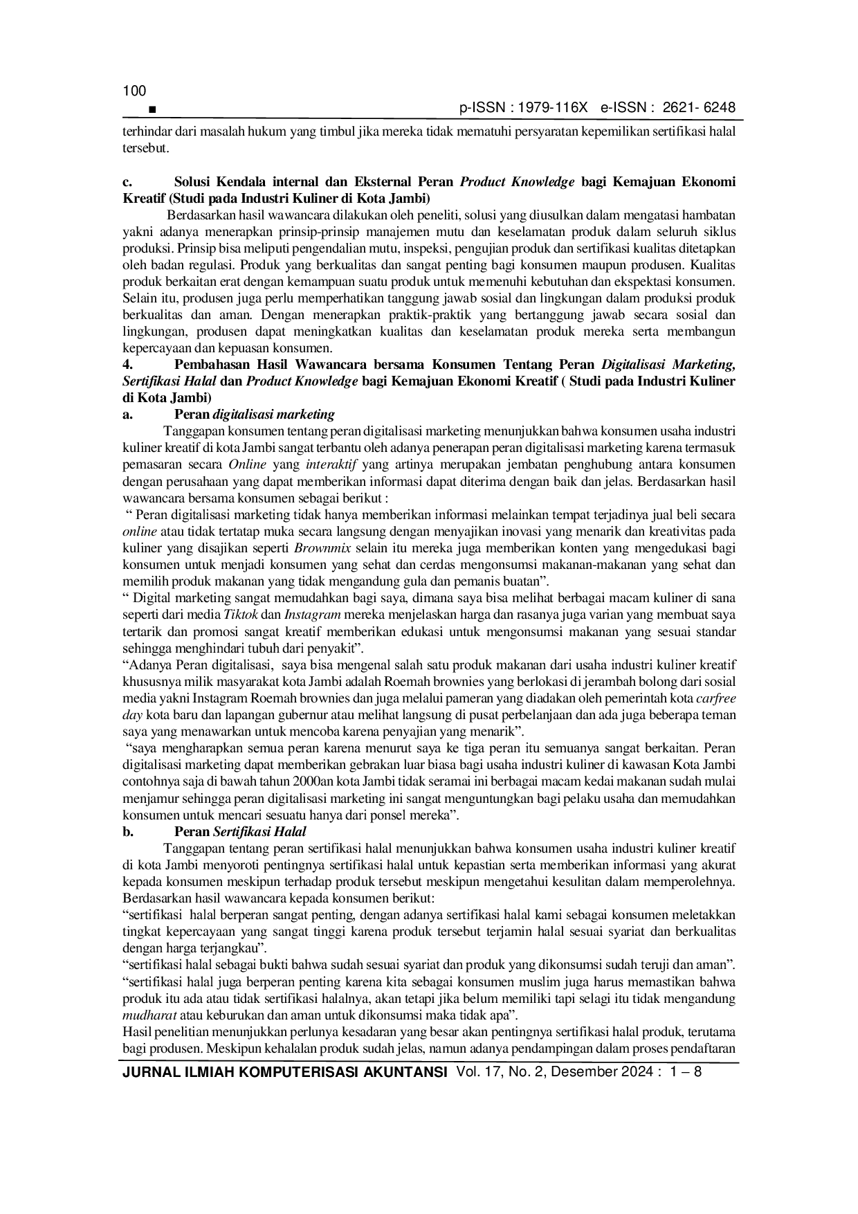 JURIS Analisis Peran Digitalisasi Marketing Sertifikasi Halal Dan Product Knowledge Bagi Kemajuan Ekonomi Kreatif