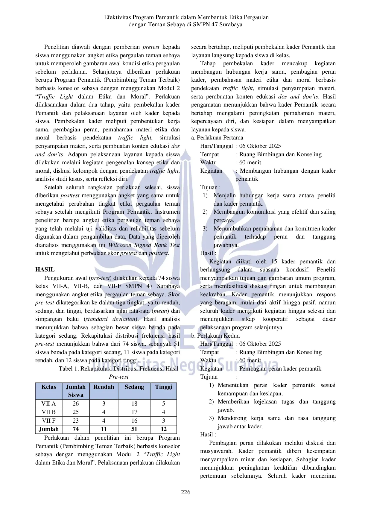 JURIS Efektivitas Program Pemantik dalam Membentuk Etika Pergaulan dengan Teman Sebaya di SMPN 47 Surabaya