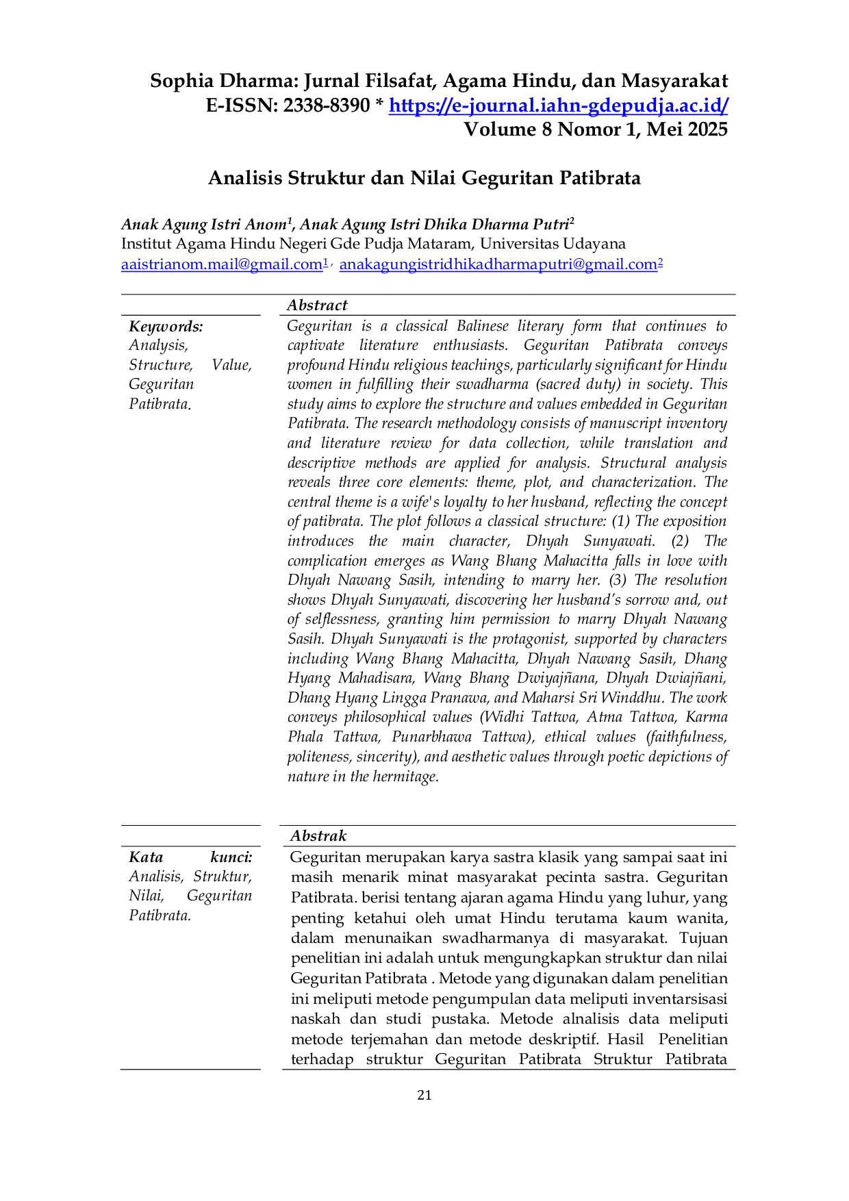 JURIS Analisis Struktur dan Nilai Geguritan Patibrata