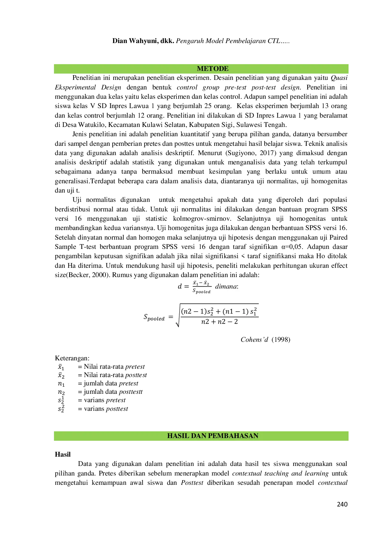 JURIS Pengaruh Model Pembelajaran Contextual Teaching and Learning terhadap Hasil Belajar Siswa pada Matematika materi Bangun Ruang