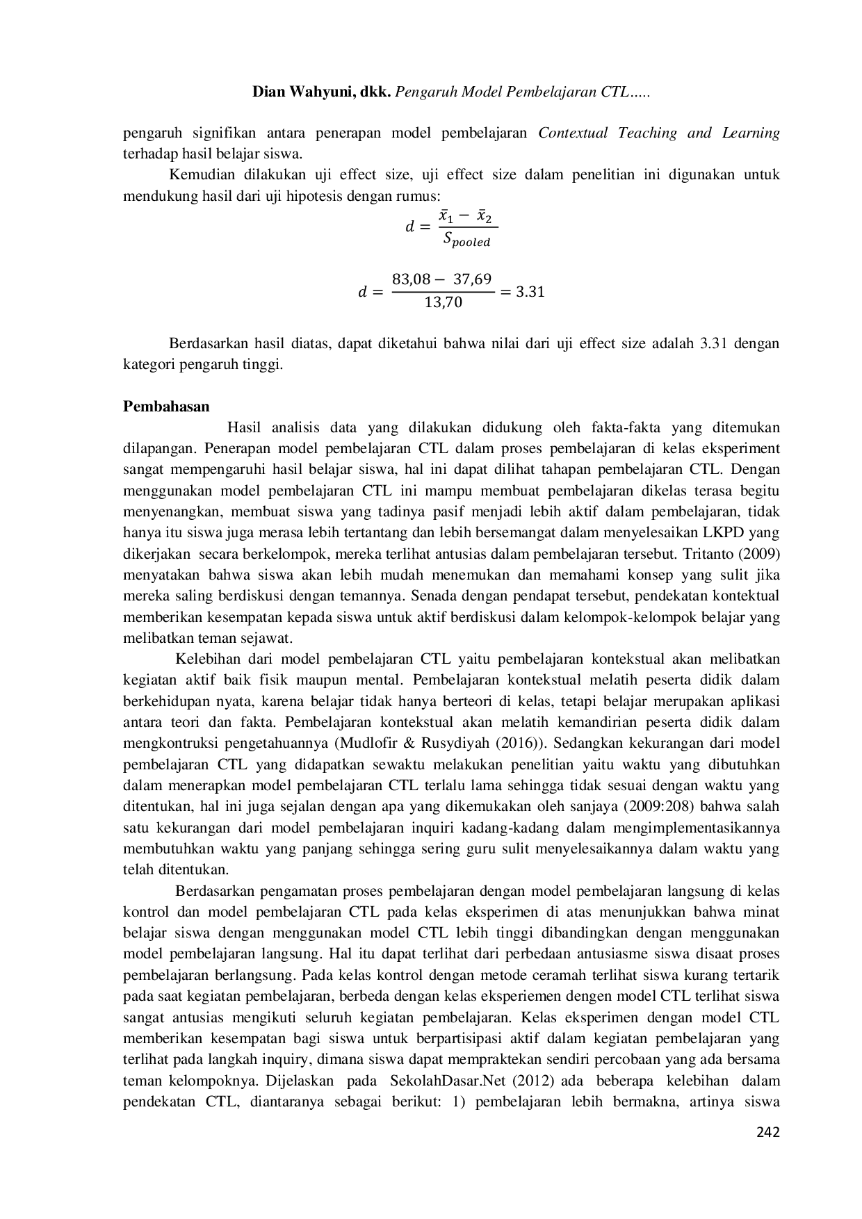 JURIS Pengaruh Model Pembelajaran Contextual Teaching and Learning terhadap Hasil Belajar Siswa pada Matematika materi Bangun Ruang